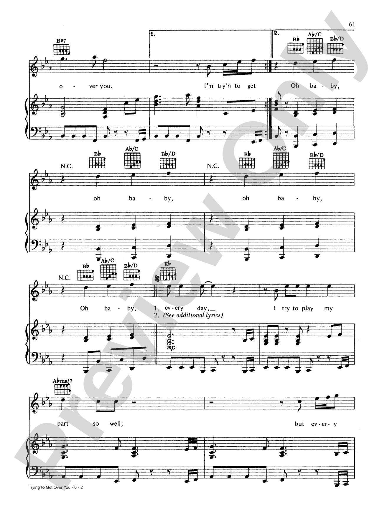 Trying to Get Over You: Piano/Vocal/Chords