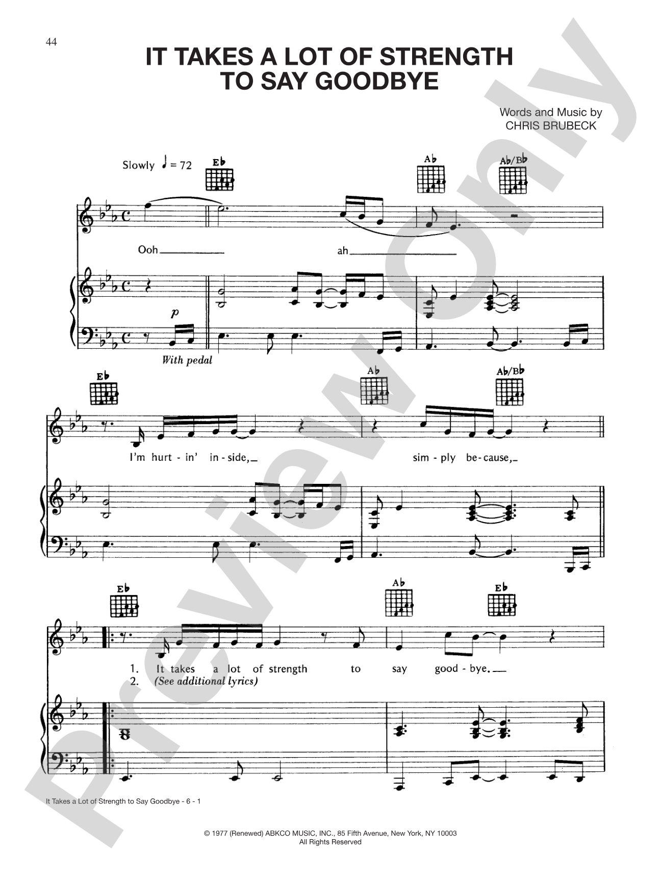 It Takes a lot of Strength to Say Goodbye: Piano/Vocal/Chords