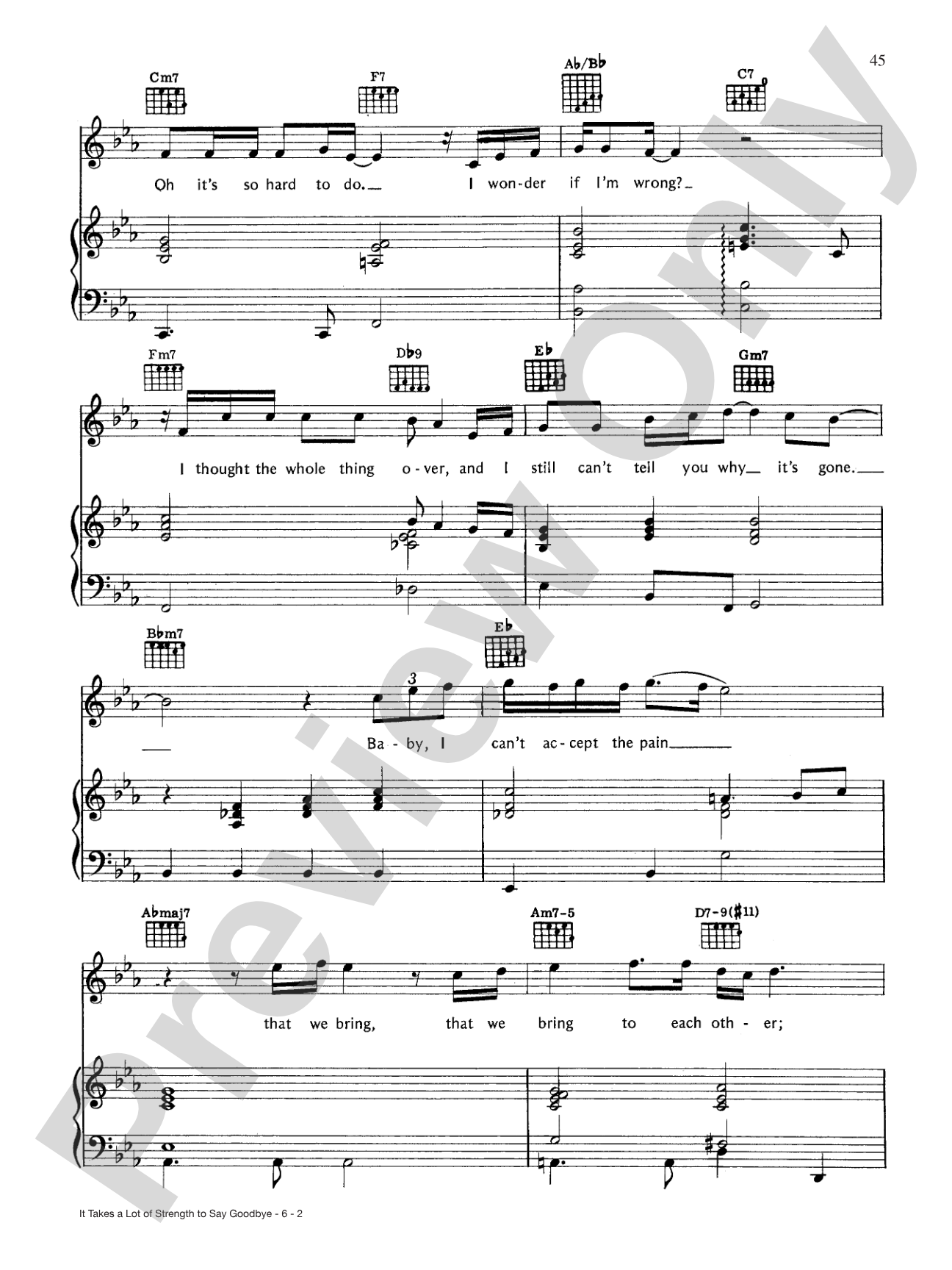It Takes a lot of Strength to Say Goodbye: Piano/Vocal/Chords