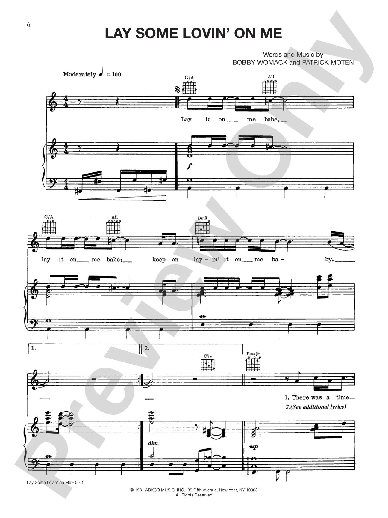 Lay Some Lovin' On Me: Piano/Vocal/Chords