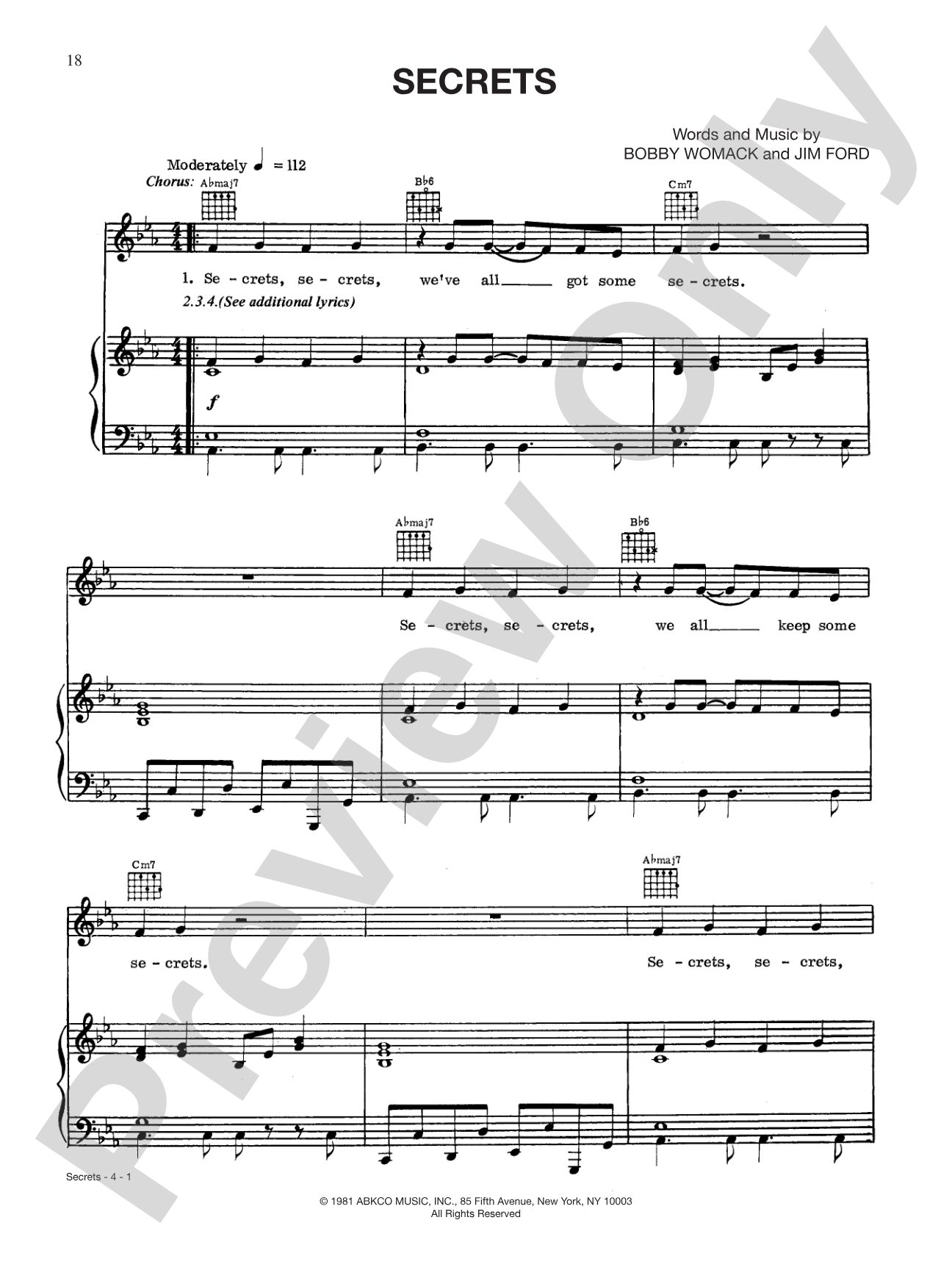 Secrets: Piano/Vocal/Chords