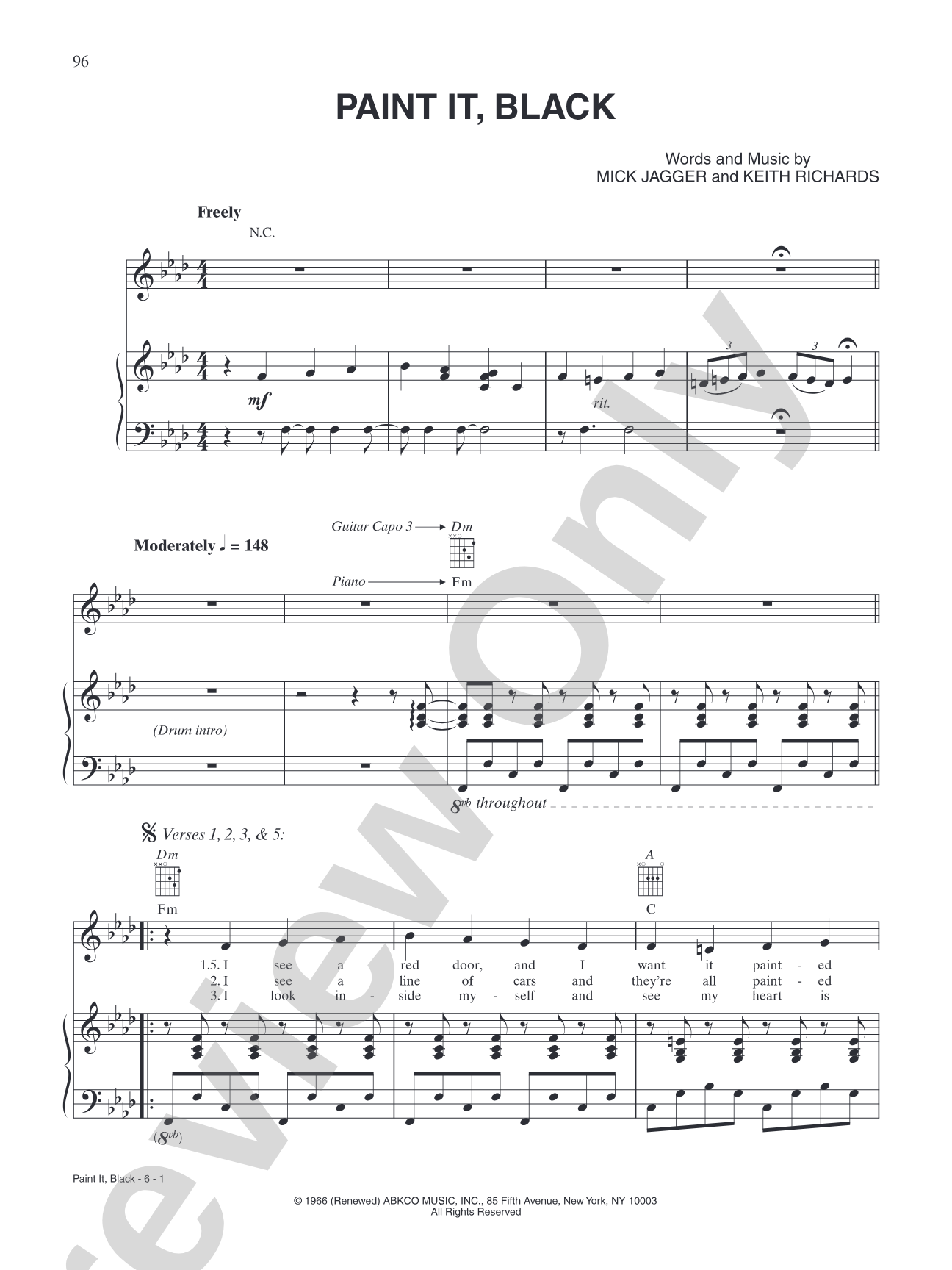 Paint It, Black: Piano/Vocal/Chords