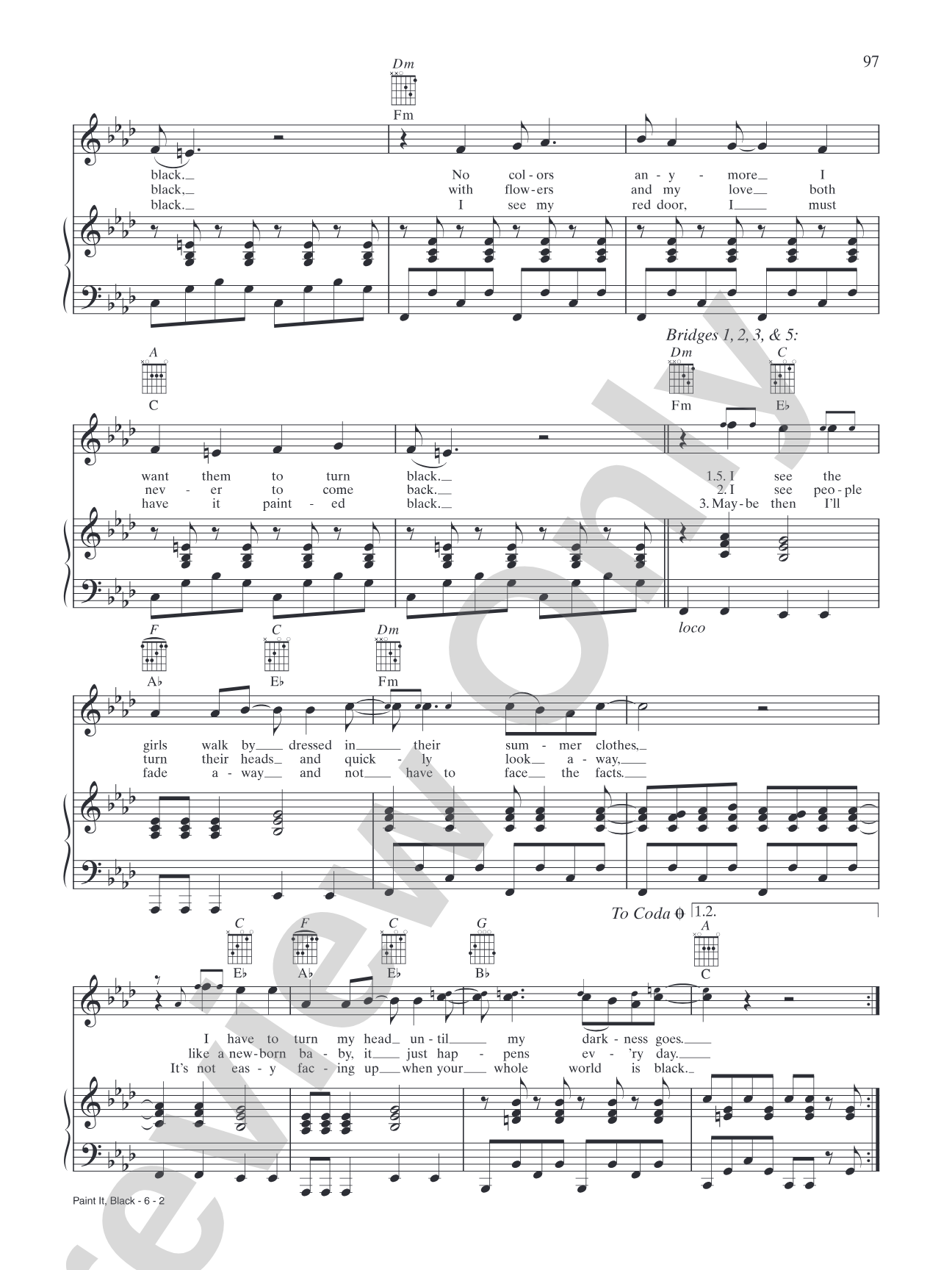 Paint It, Black: Piano/Vocal/Chords