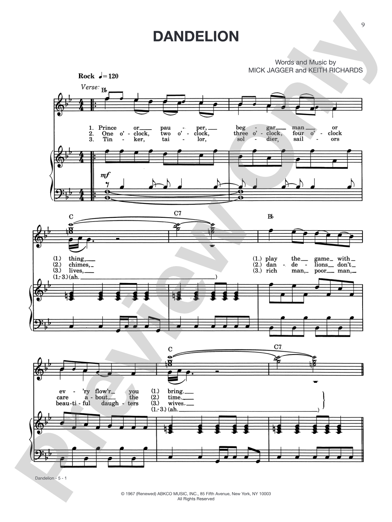 Dandelion: Piano/Vocal/Chords