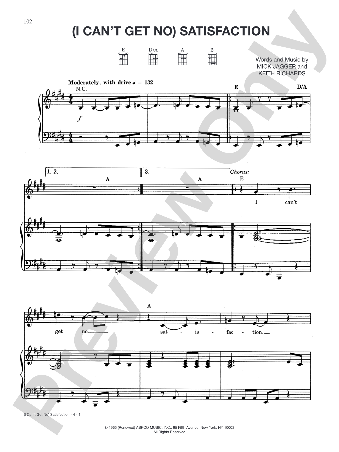 (I Can't Get No) Satisfaction: Piano/Vocal/Chords