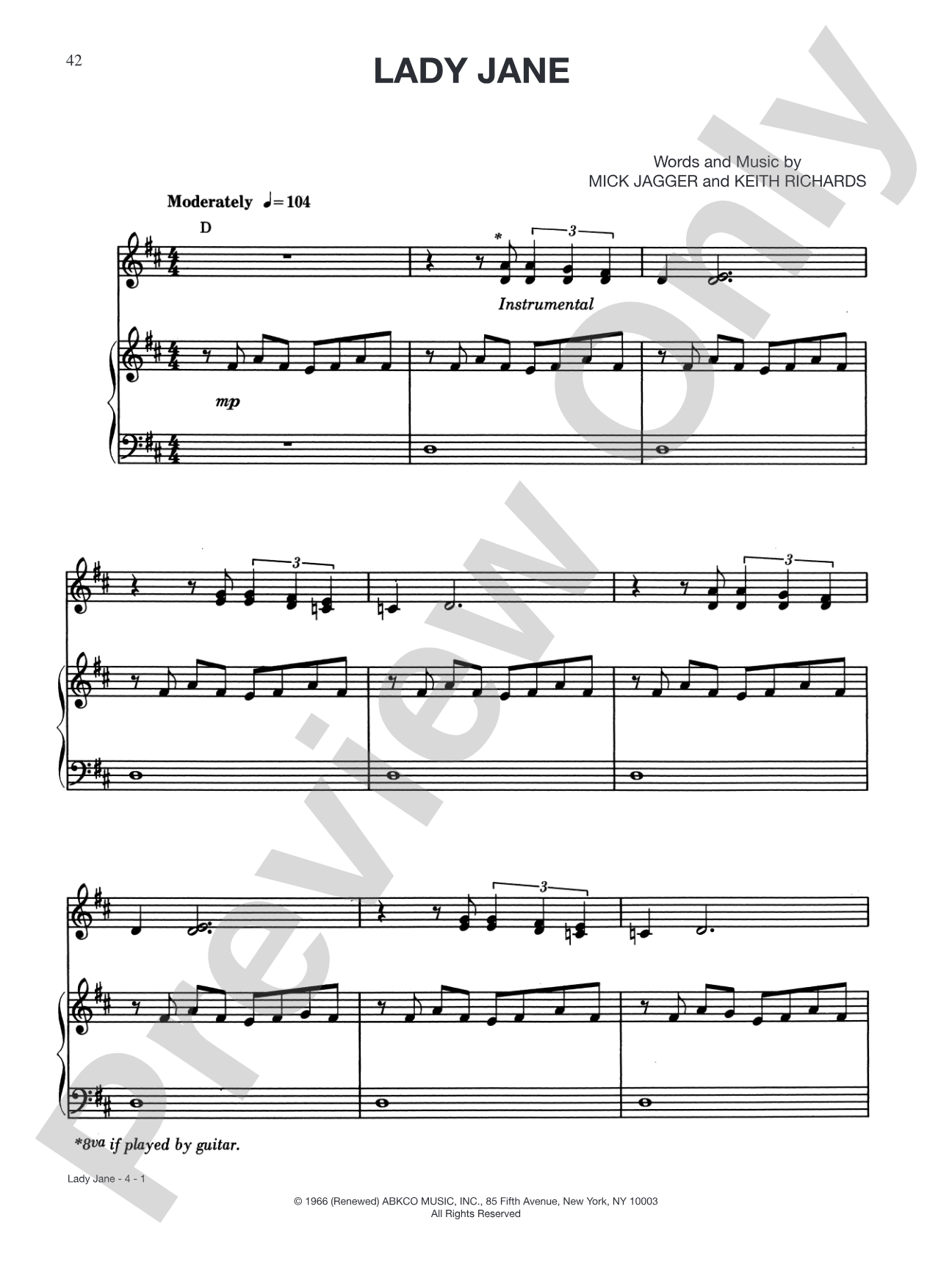 Lady Jane: Piano/Vocal/Chords