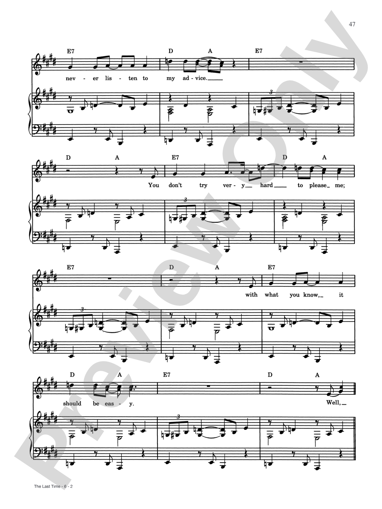 The Last Time: Piano/Vocal/Chords