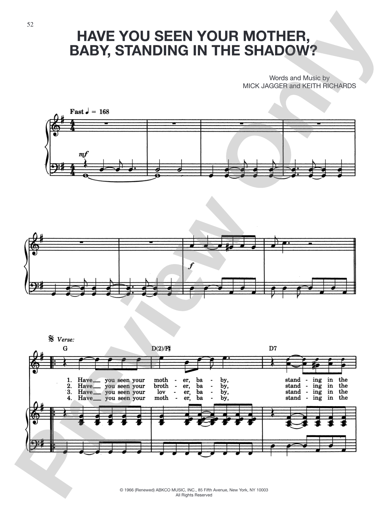 Have You Seen Your Mother, Baby, Standing in the Shadow?: Piano/Vocal/Chords