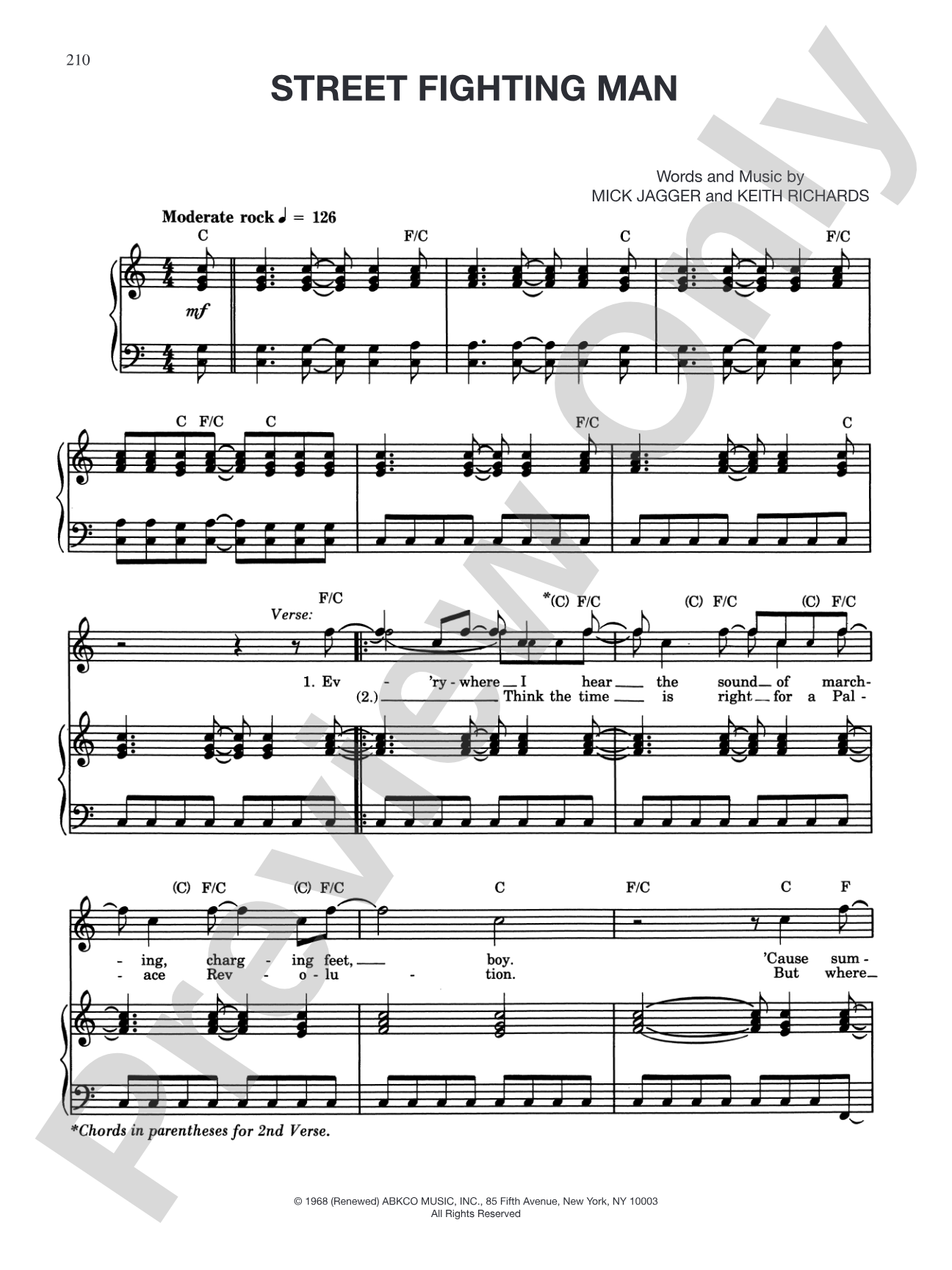 Street Fighting Man: Piano/Vocal/Chords