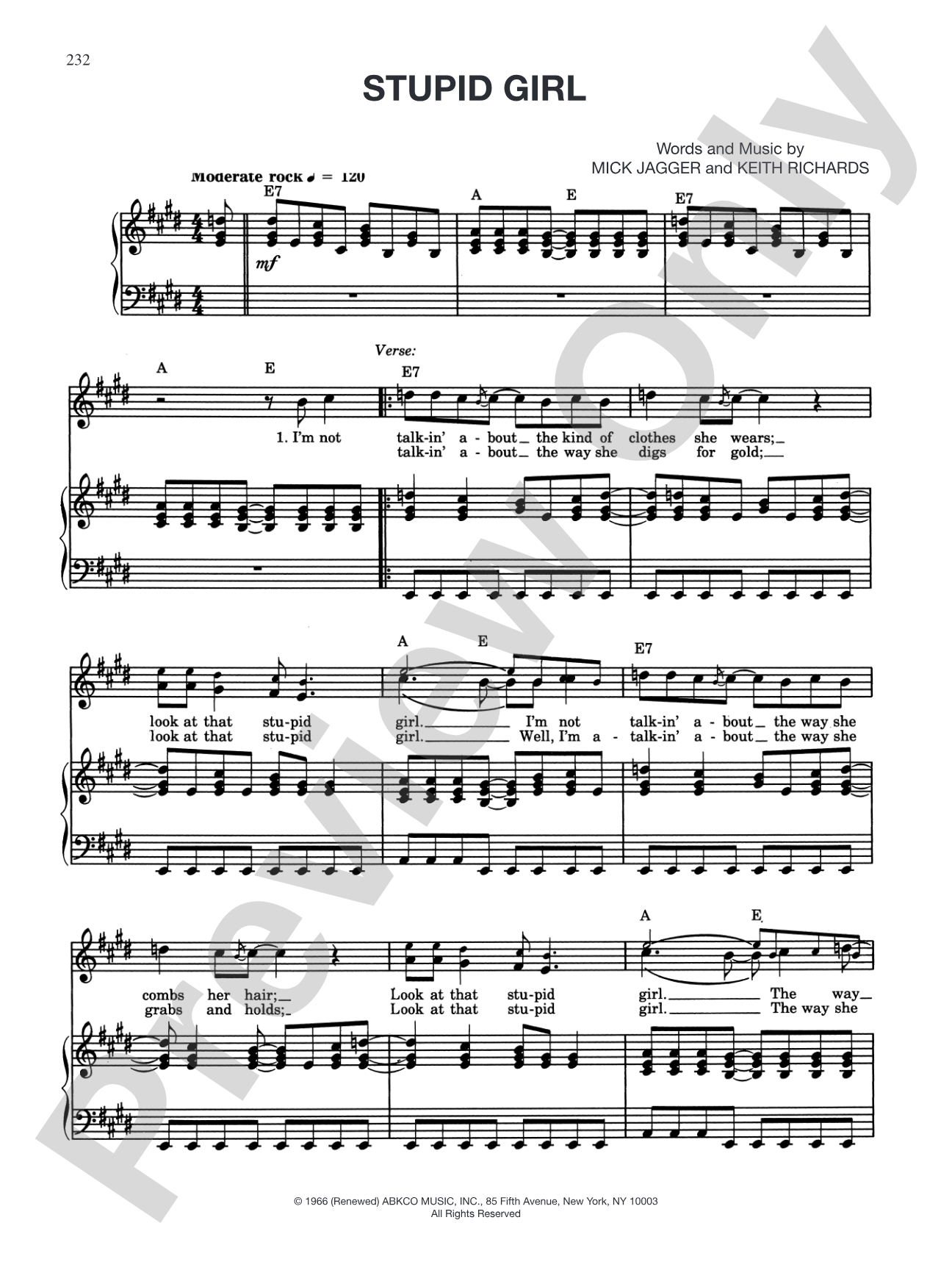 Stupid Girl: Piano/Vocal/Chords