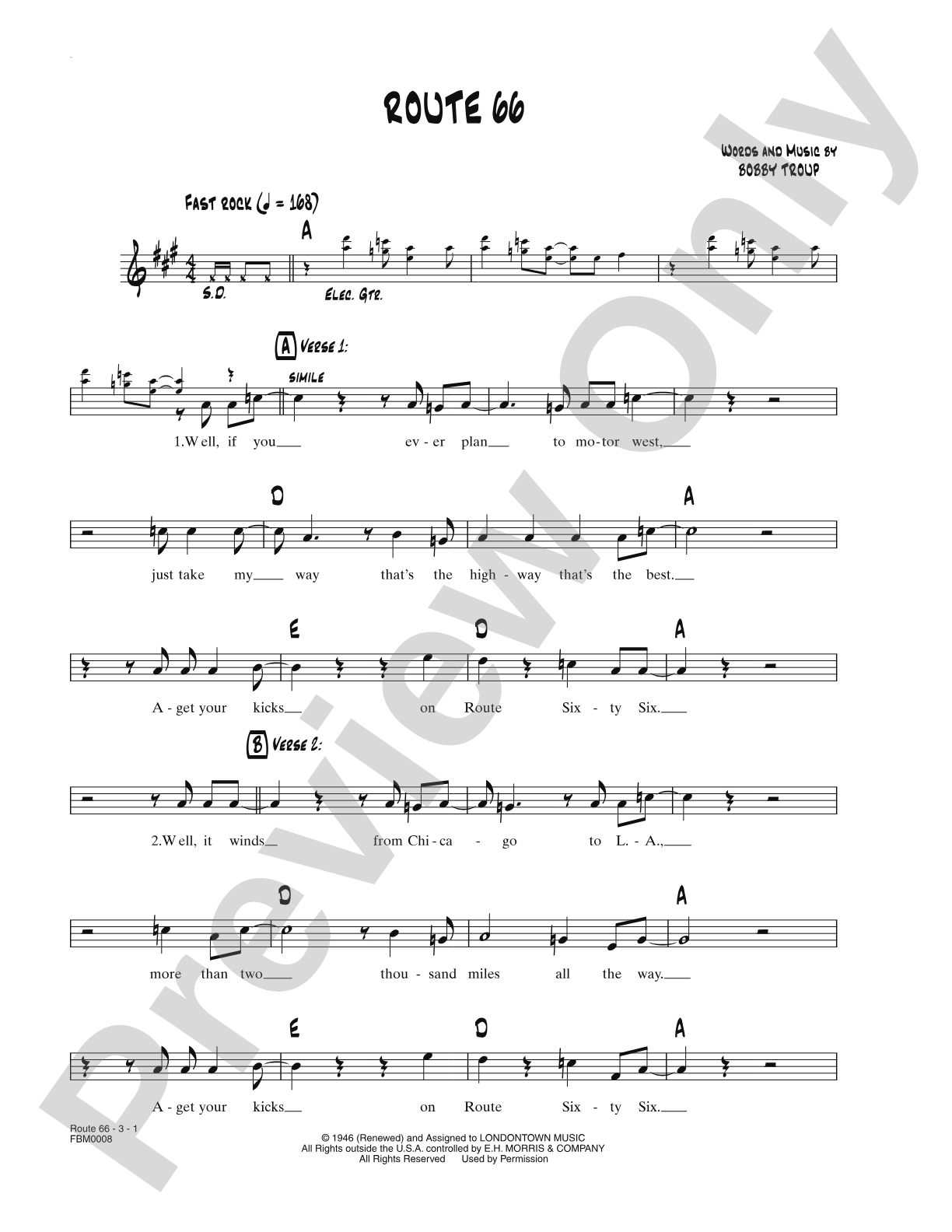 (Get Your Kicks On) Route 66: Lead Sheet