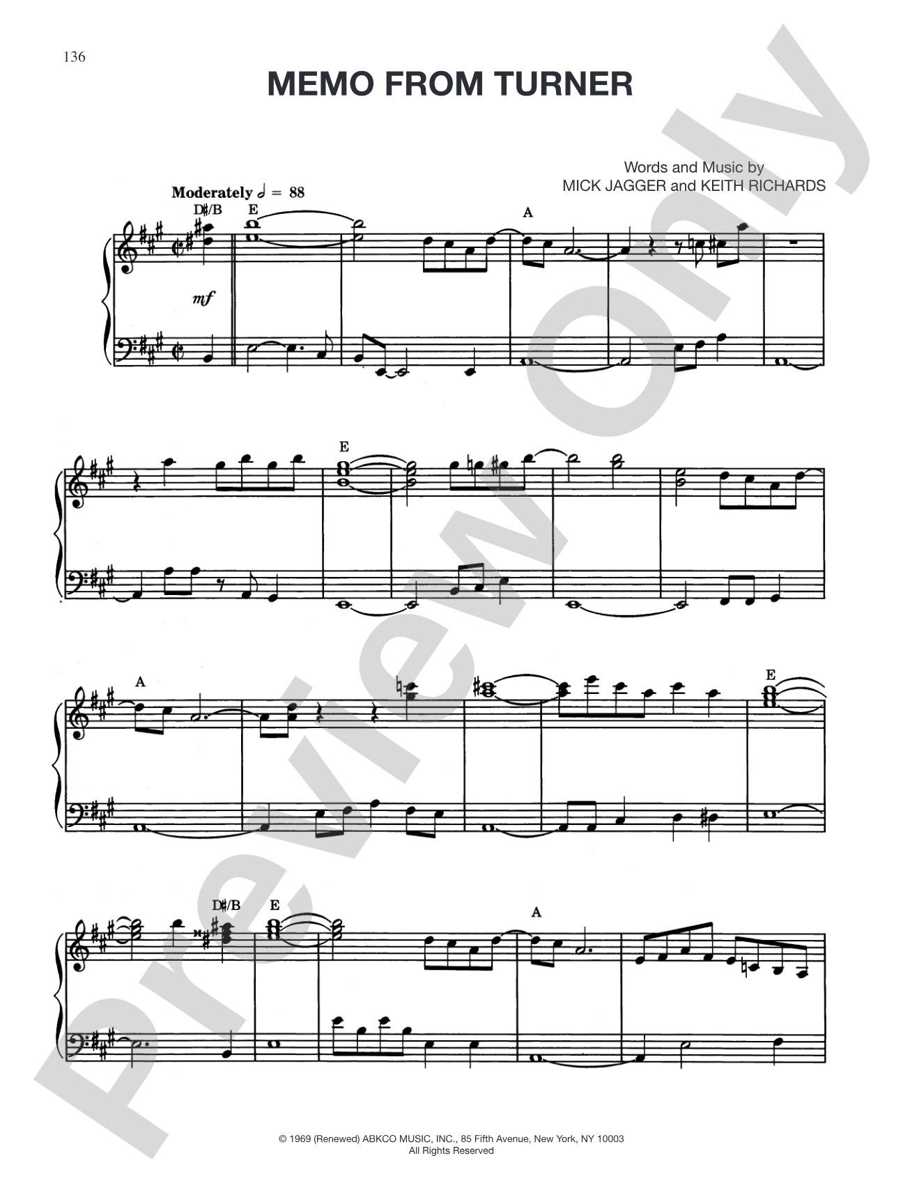 Memo From Turner: Piano/Vocal/Chords