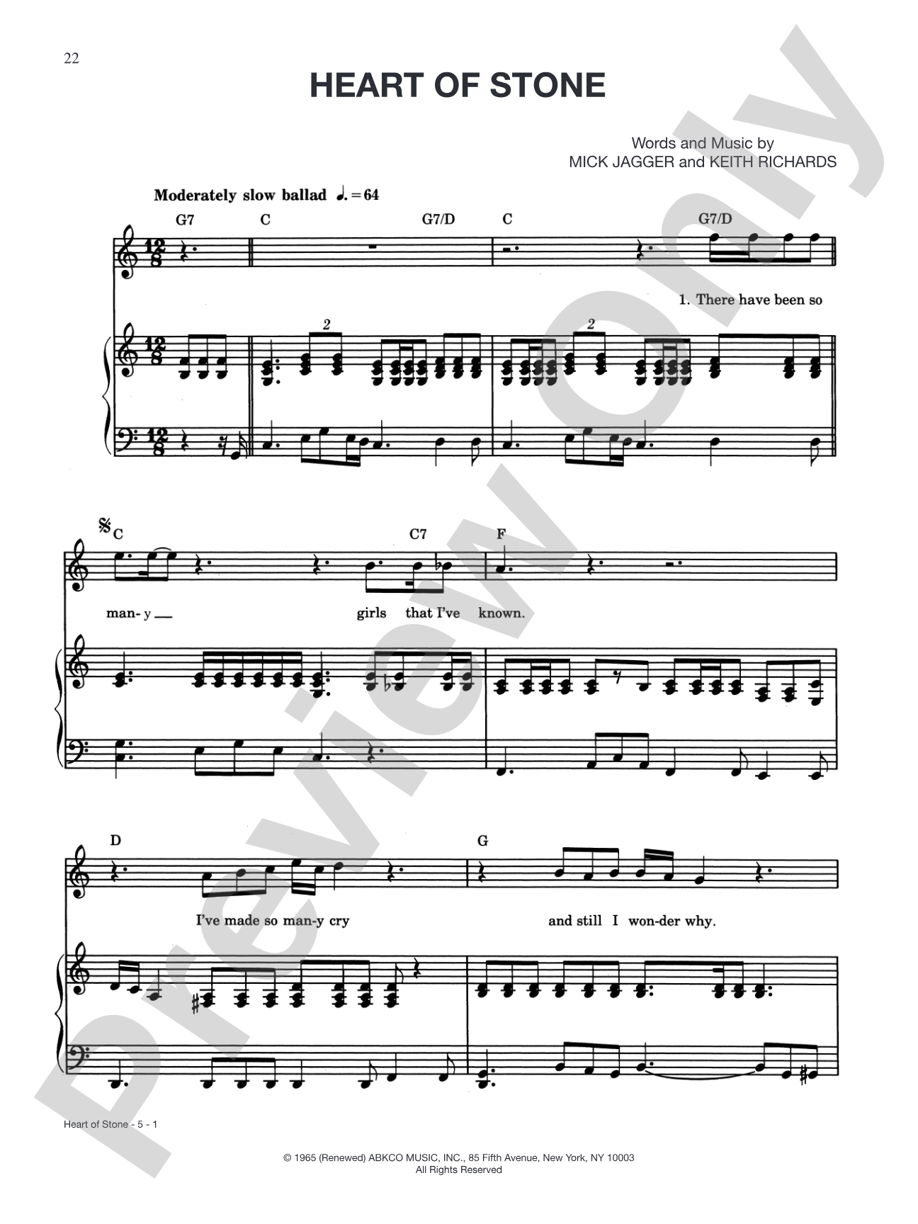 Heart of Stone: Piano/Vocal/Chords