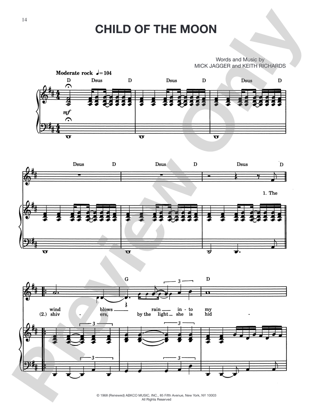 Child of the Moon: Piano/Vocal/Chords