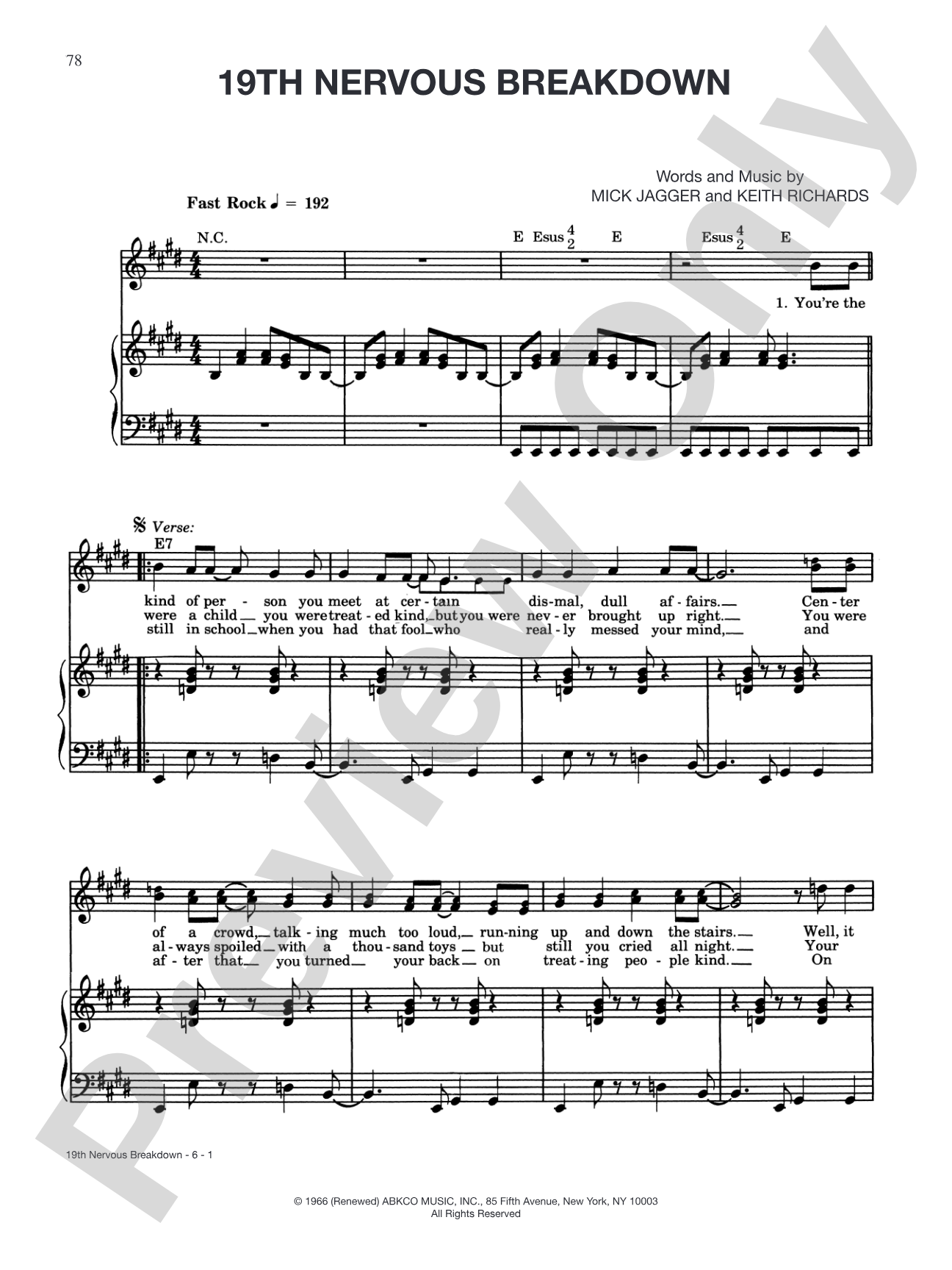 19th Nervous Breakdown: Piano/Vocal/Chords