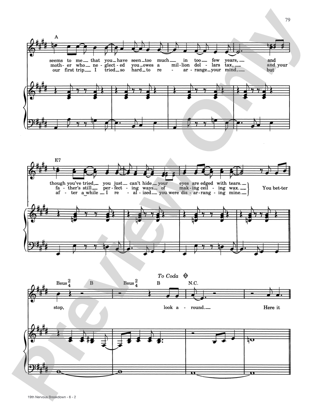 19th Nervous Breakdown: Piano/Vocal/Chords