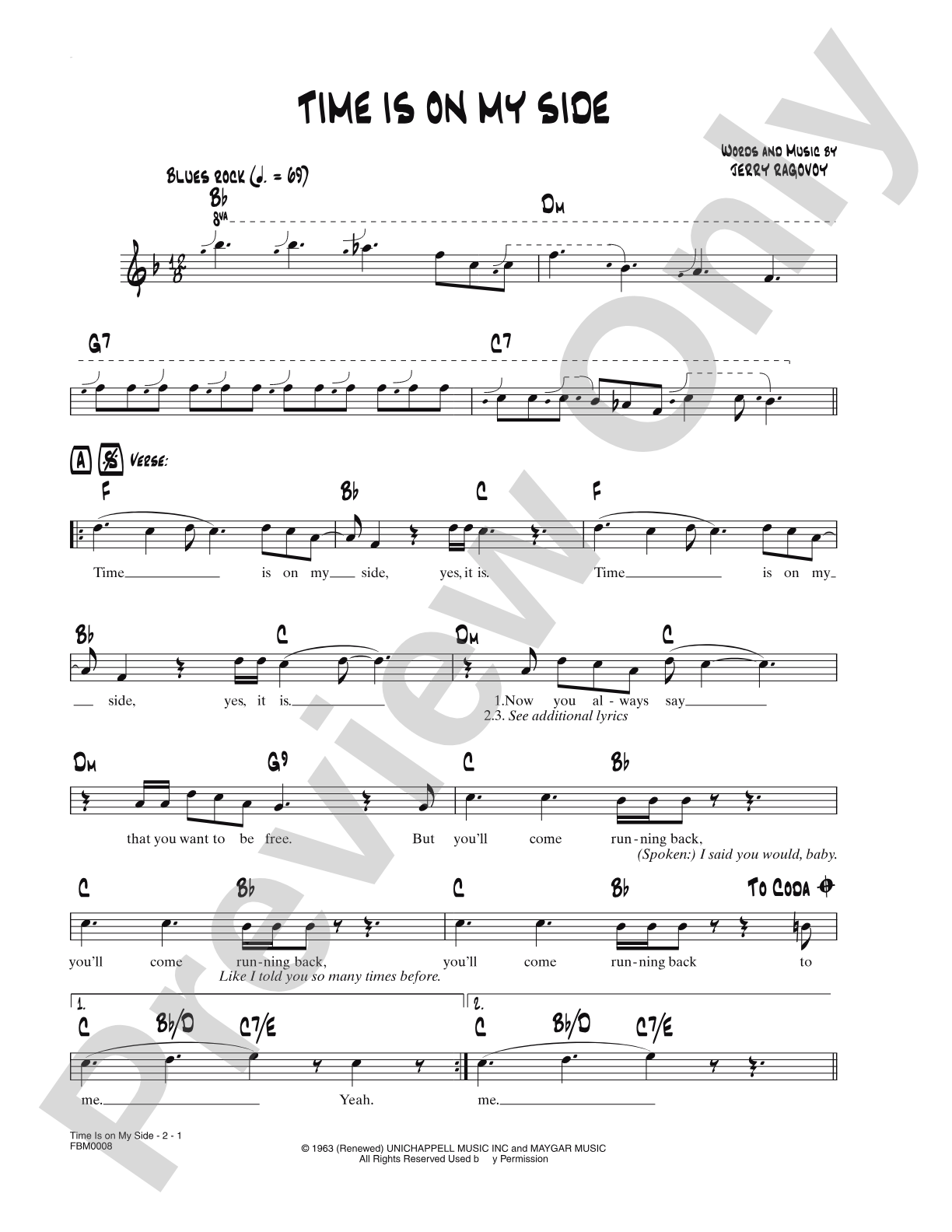 Time is on My Side: Lead Sheet