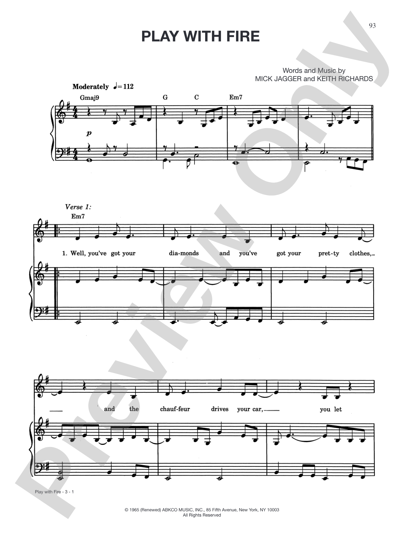 Play With Fire: Piano/Vocal/Chords