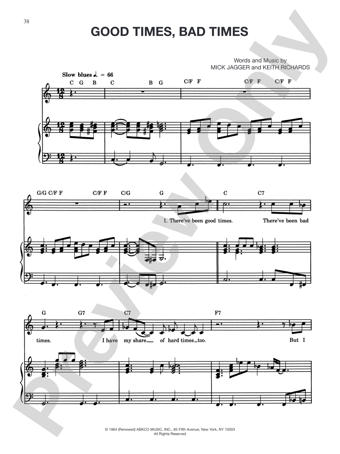 Good Times, Bad Times: Piano/Vocal/Chords
