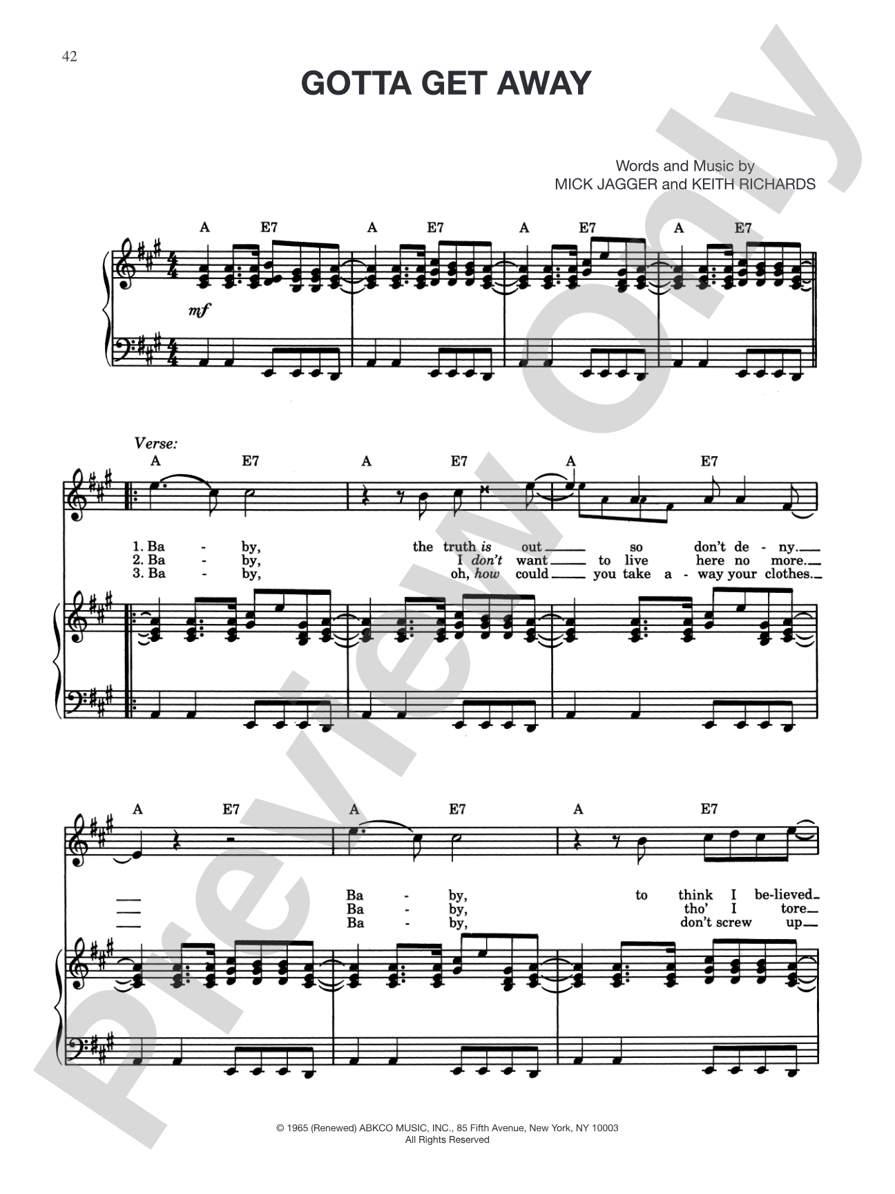 Gotta Get Away: Piano/Vocal/Chords