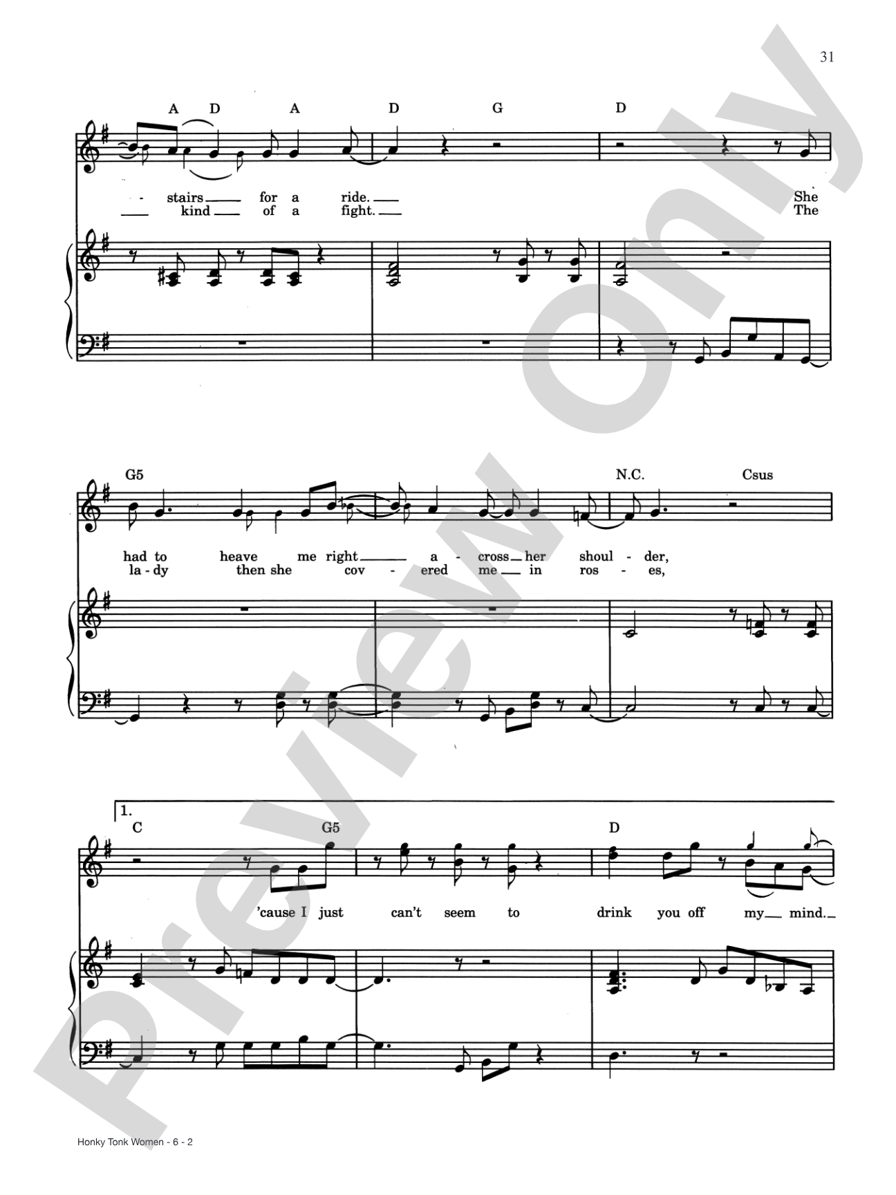 Honky Tonk Women: Piano/Vocal/Chords