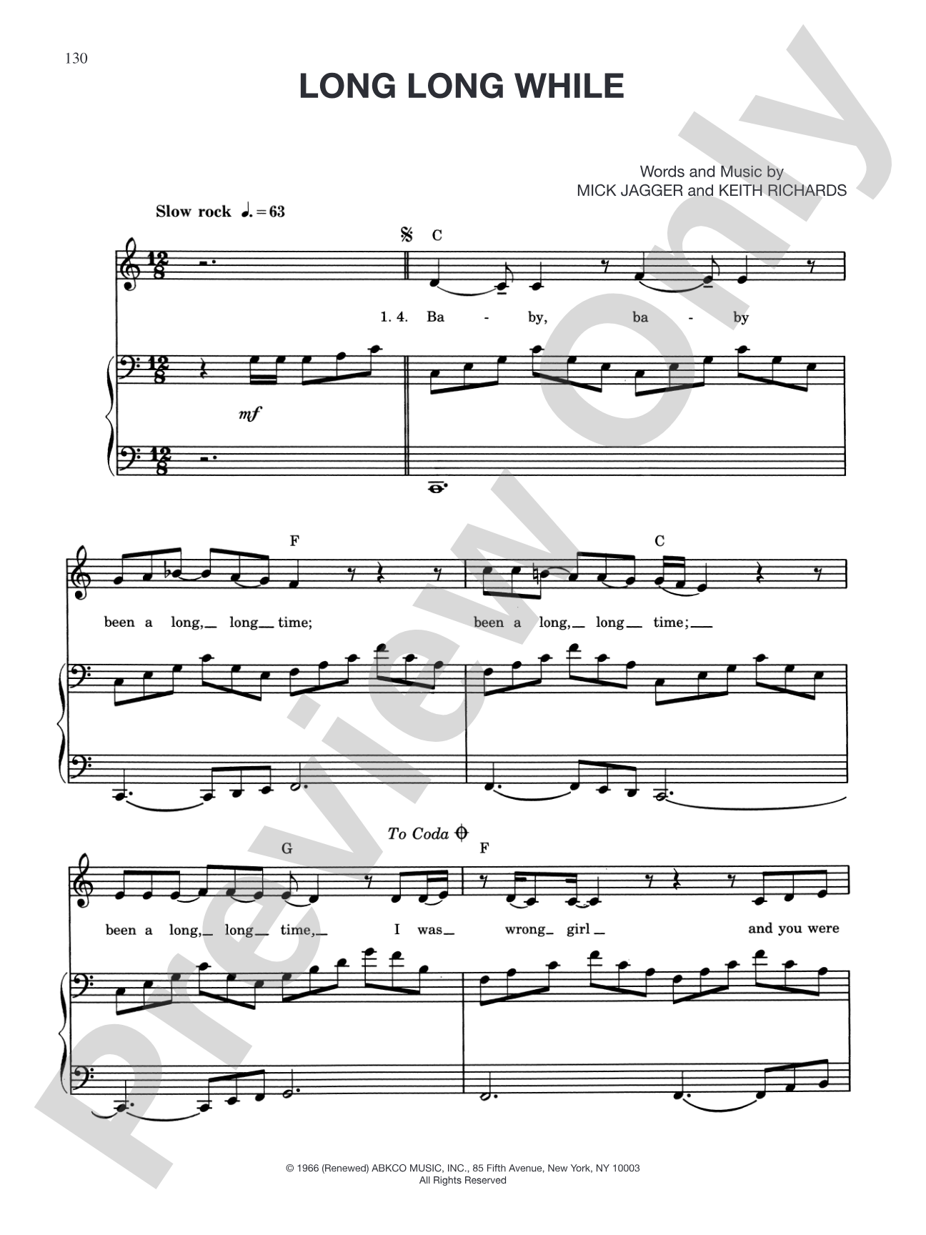 Long, Long While: Piano/Vocal/Chords