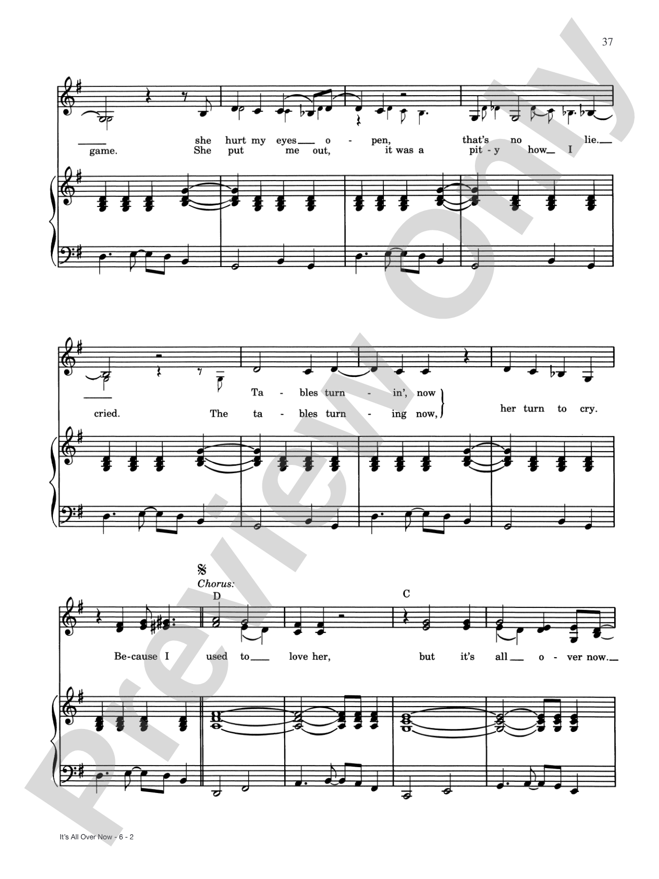 It's All Over Now: Piano/Vocal/Chords