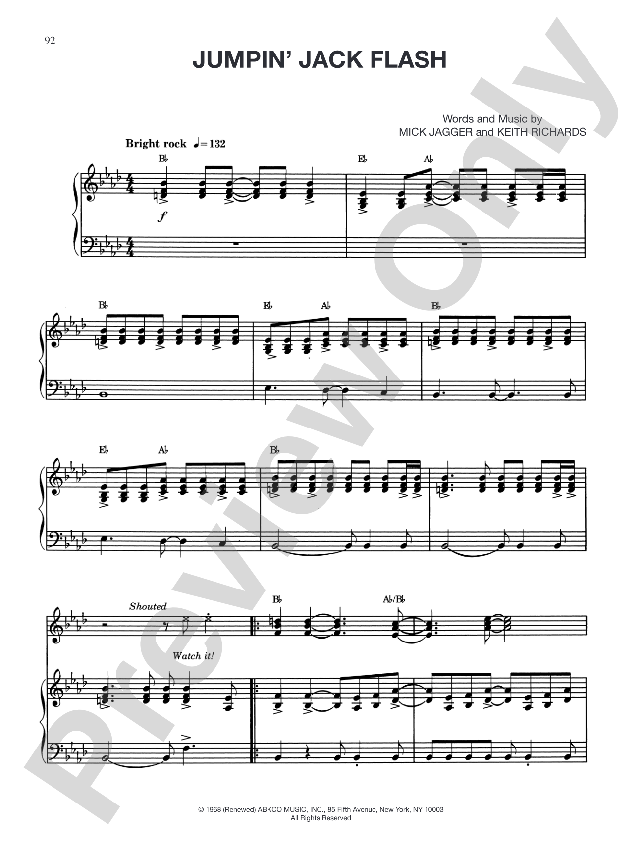 Jumpin' Jack Flash: Piano/Vocal/Chords