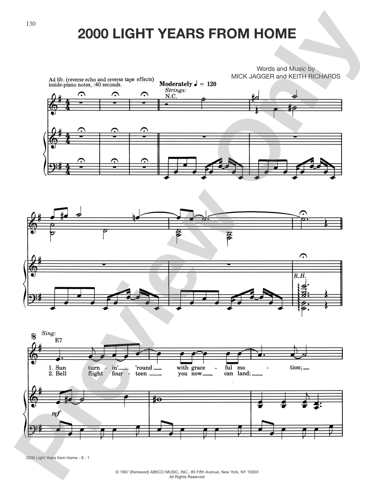 2000 Light Years From Home: Piano/Vocal/Chords