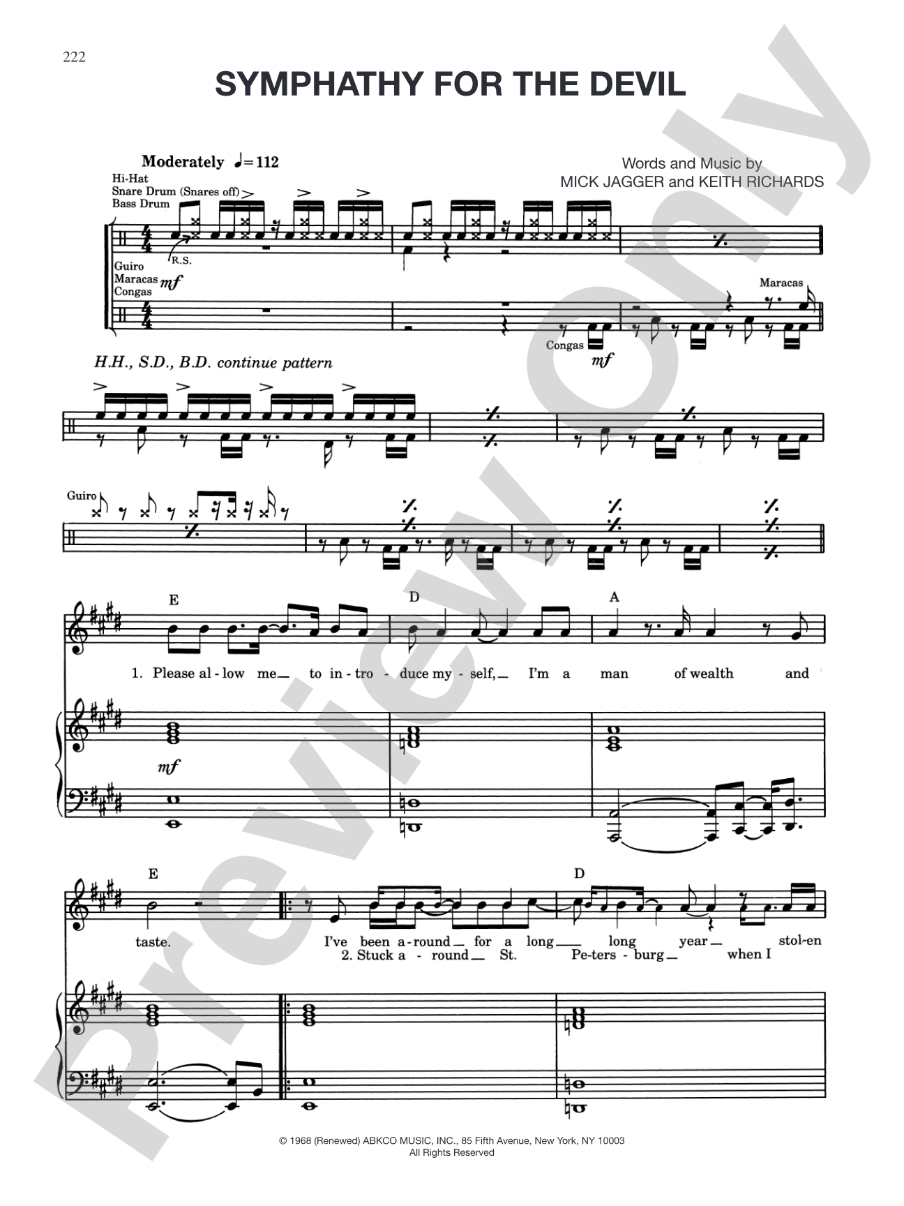 Sympathy for the Devil: Piano/Vocal/Chords