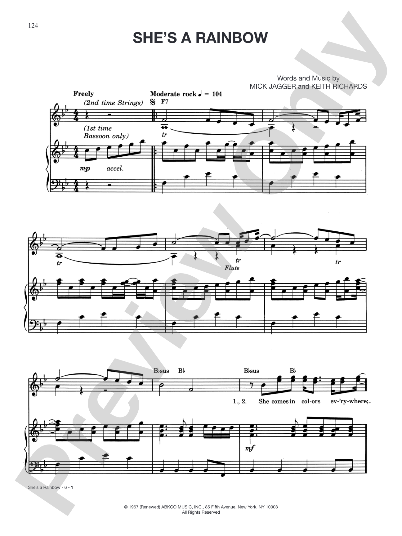 She's a Rainbow: Piano/Vocal/Chords
