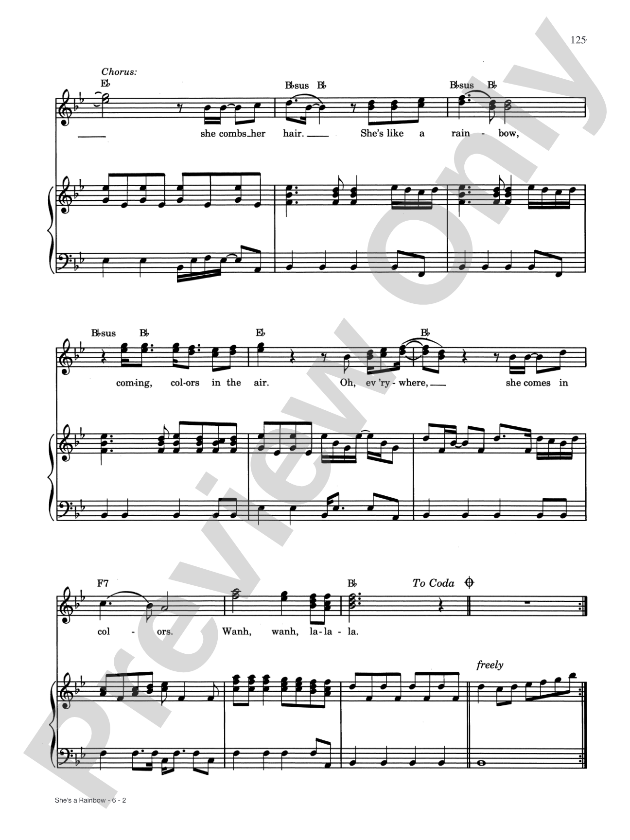 She's a Rainbow: Piano/Vocal/Chords