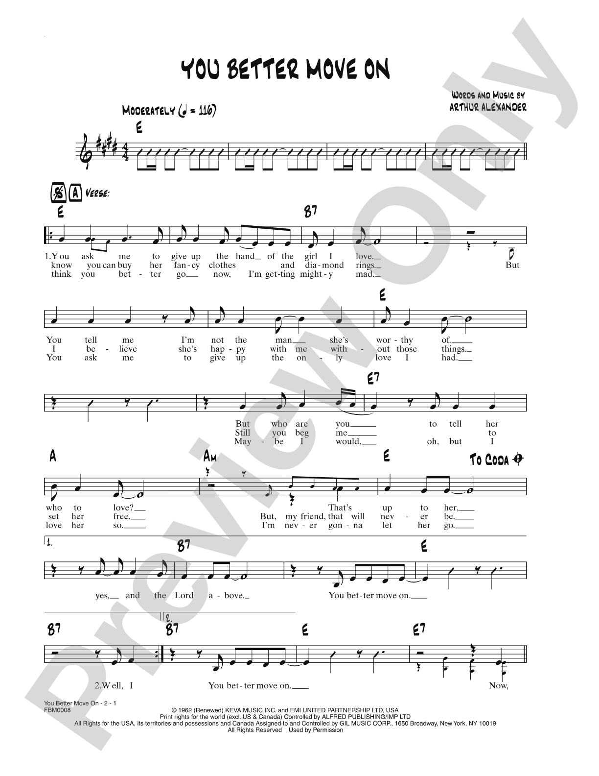 You Better Move On: Lead Sheet