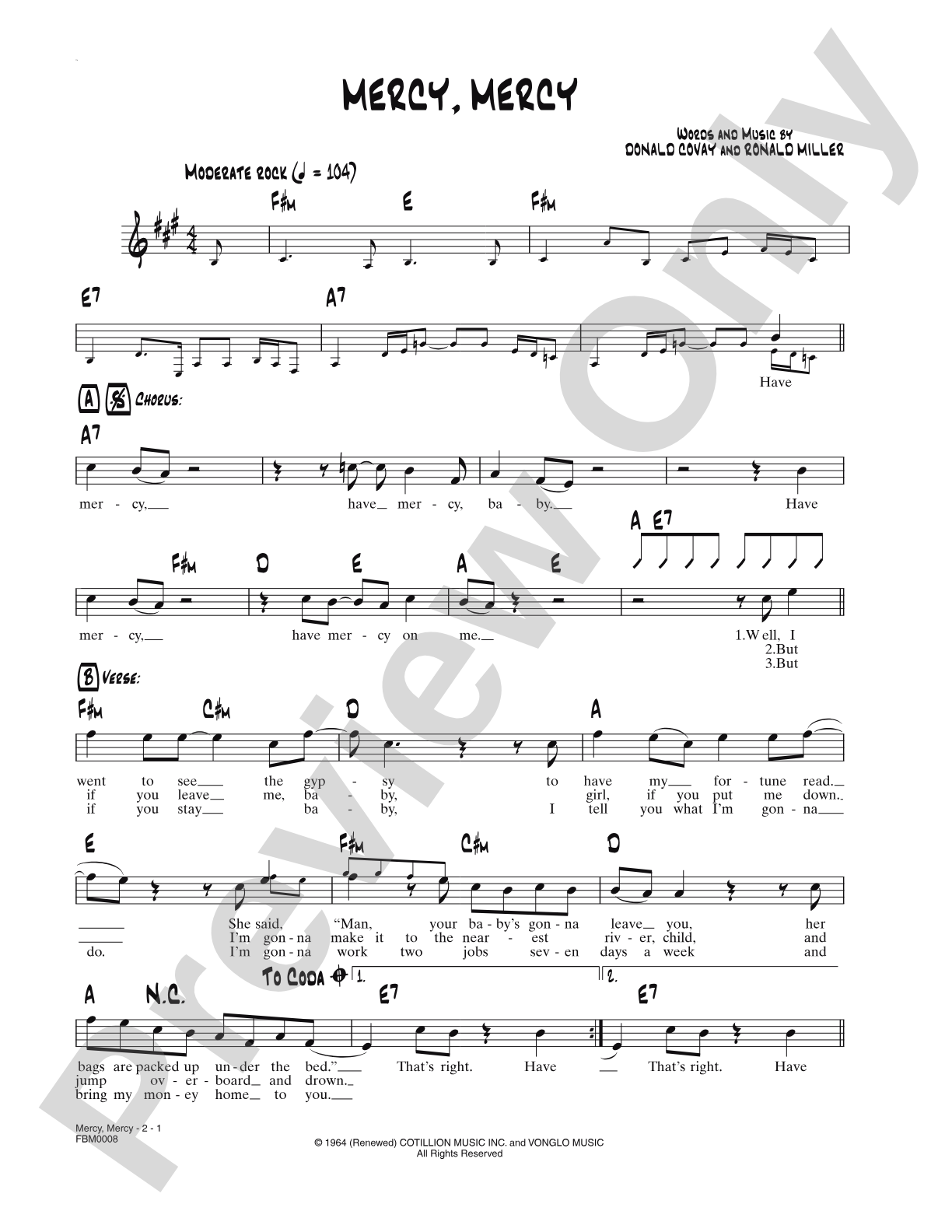 Mercy, Mercy: Lead Sheet
