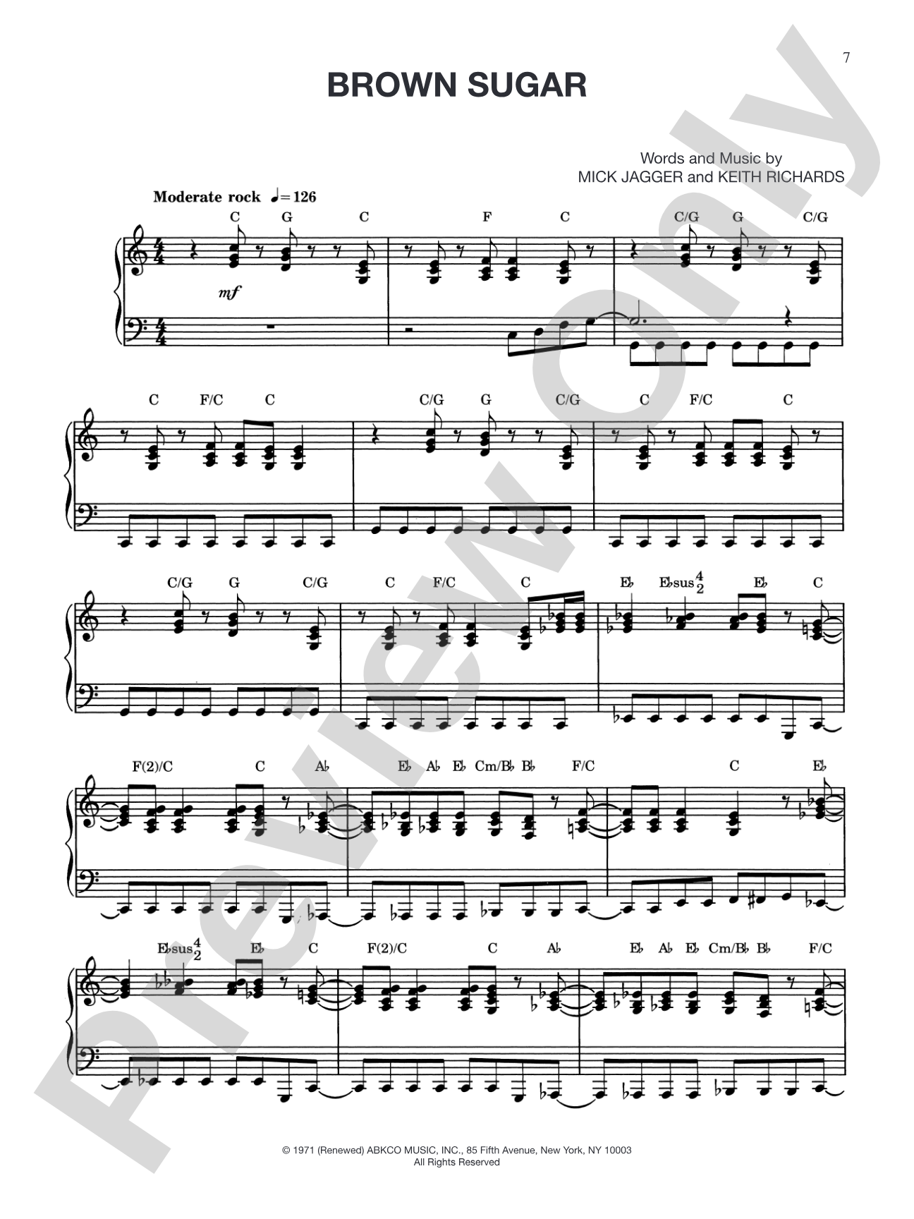 Brown Sugar: Piano/Vocal/Chords