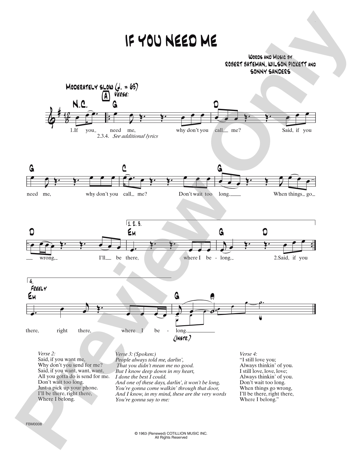 If You Need Me: Lead Sheet