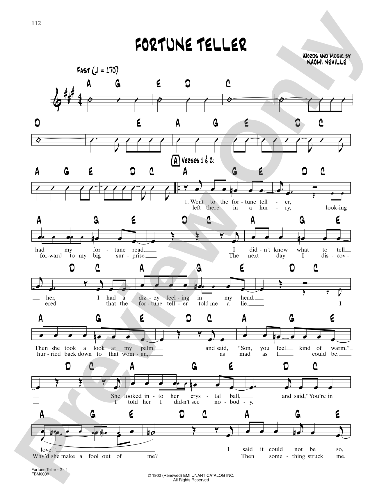 Fortune Teller: Lead Sheet
