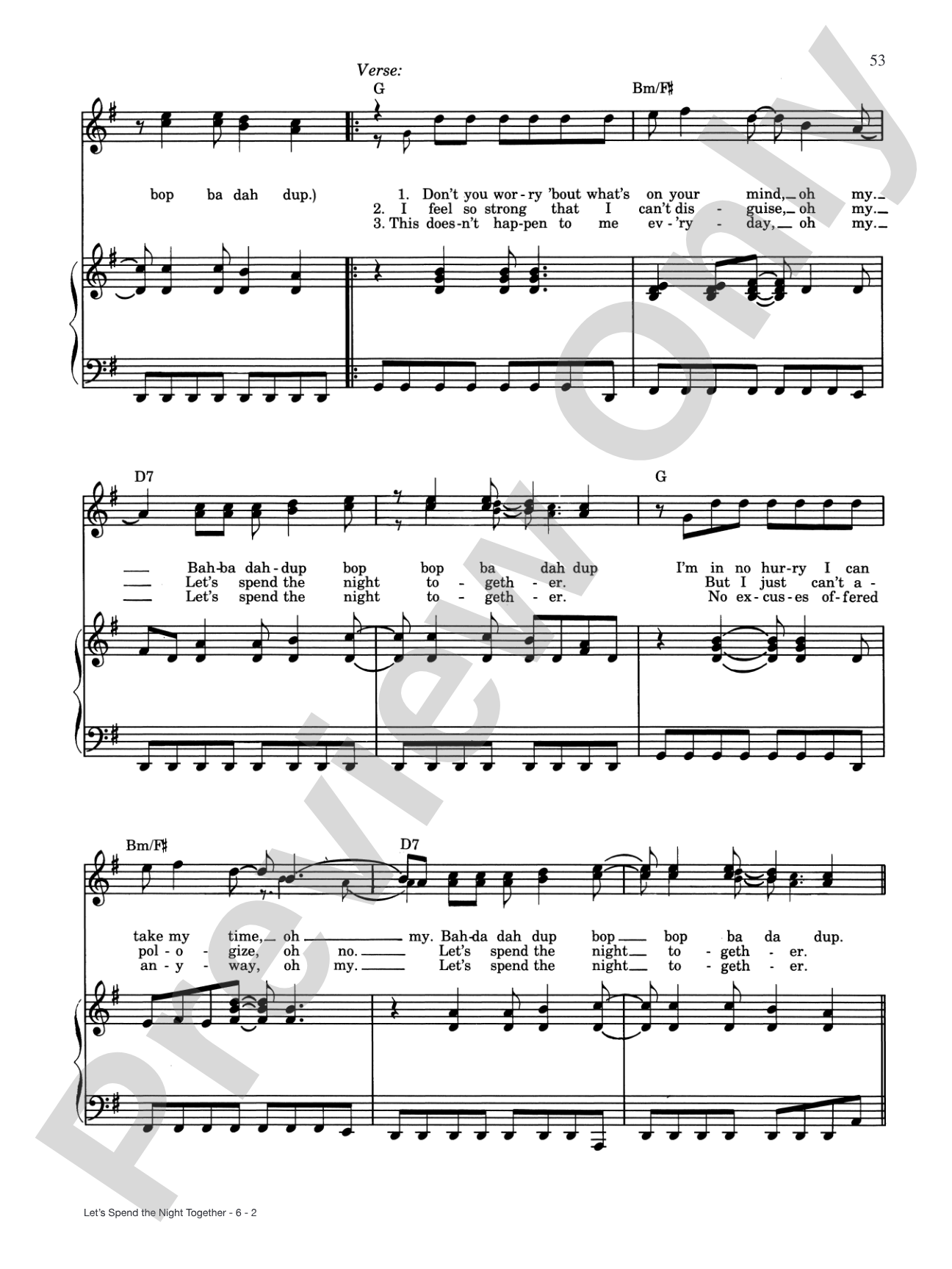 Let's Spend the Night Together: Piano/Vocal/Chords