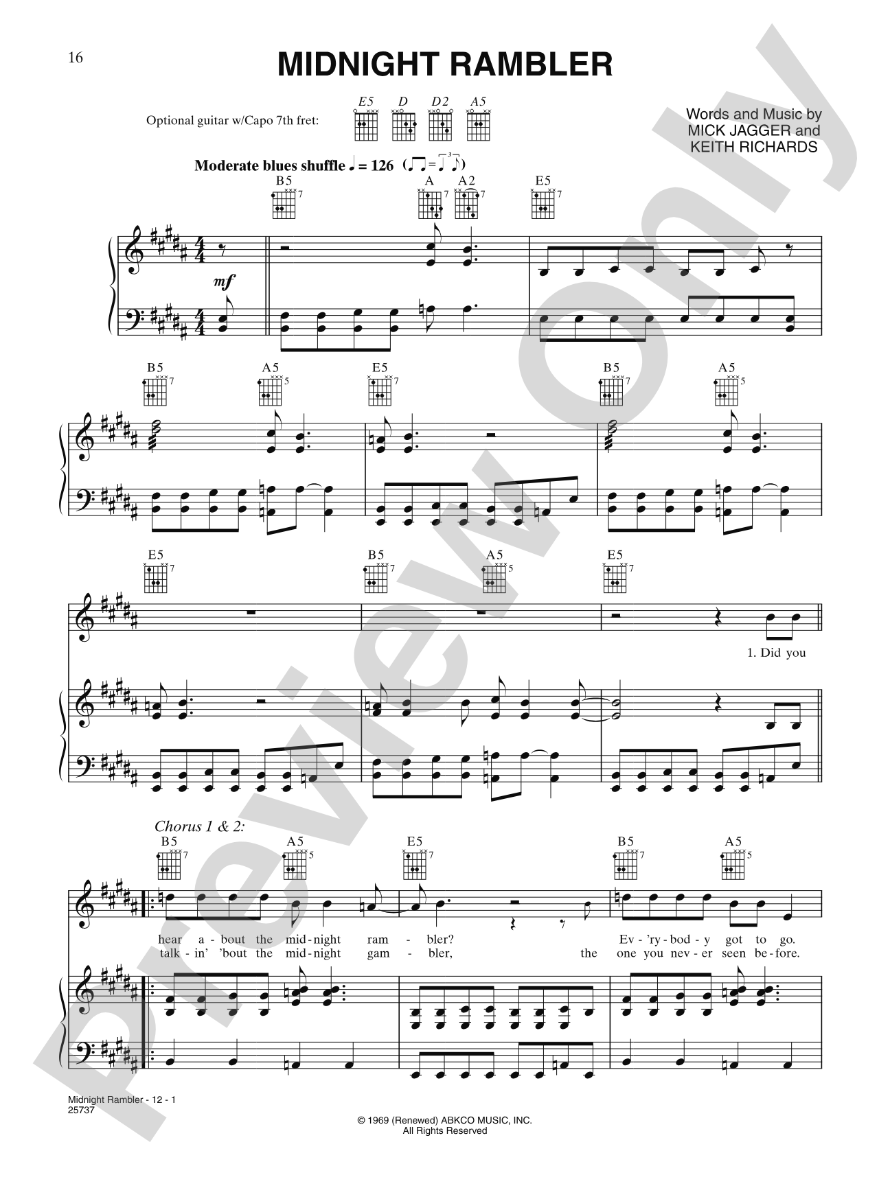 Midnight Rambler: Piano/Vocal/Chords