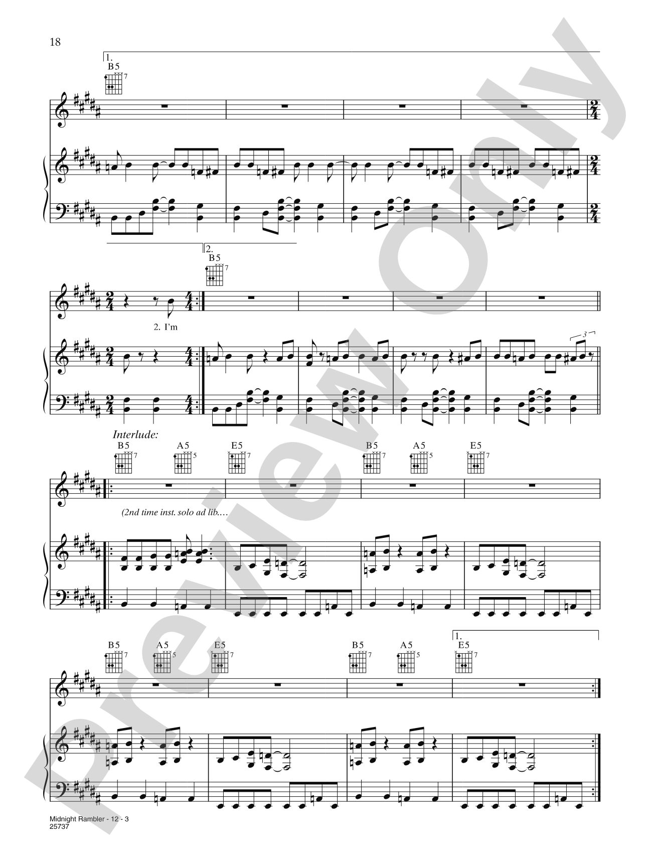 Midnight Rambler: Piano/Vocal/Chords
