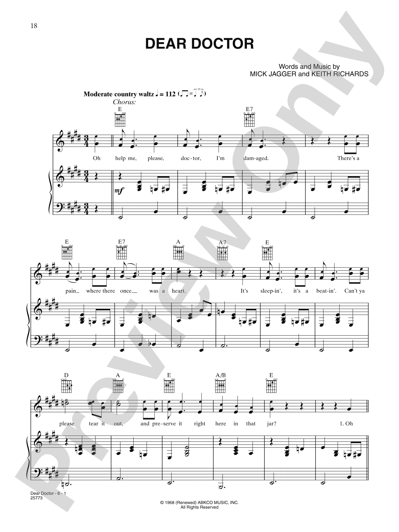 Dear Doctor: Piano/Vocal/Chords