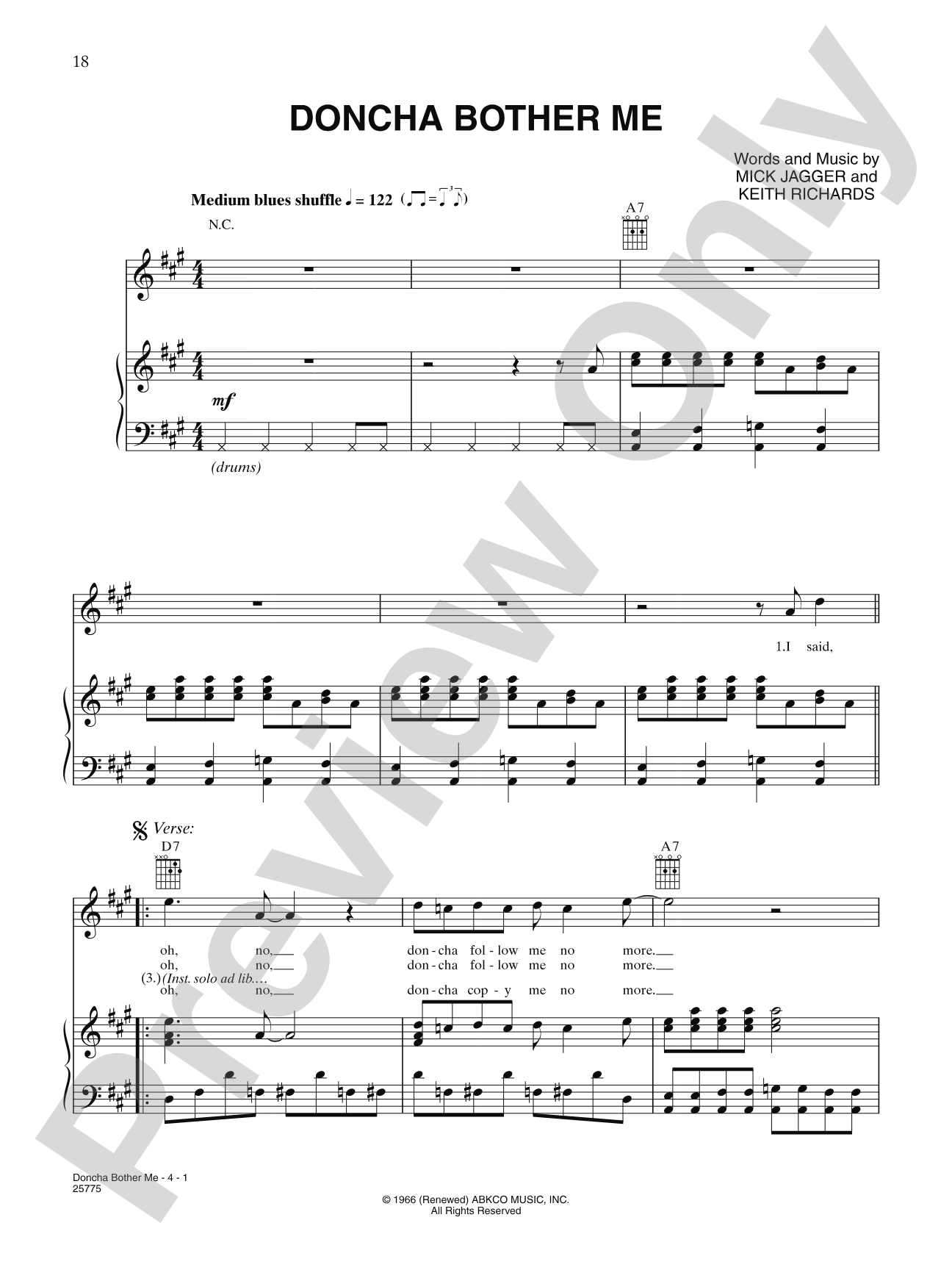Doncha Bother Me: Piano/Vocal/Chords