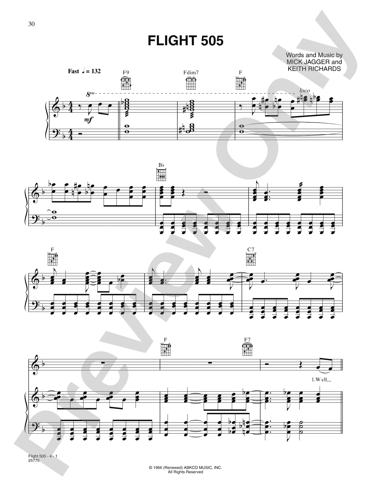 Flight 505: Piano/Vocal/Chords