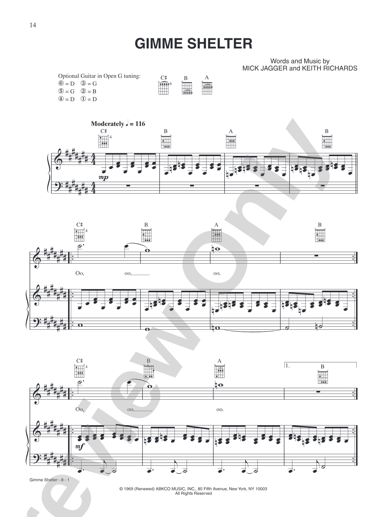 Gimme Shelter: Piano/Vocal/Chords