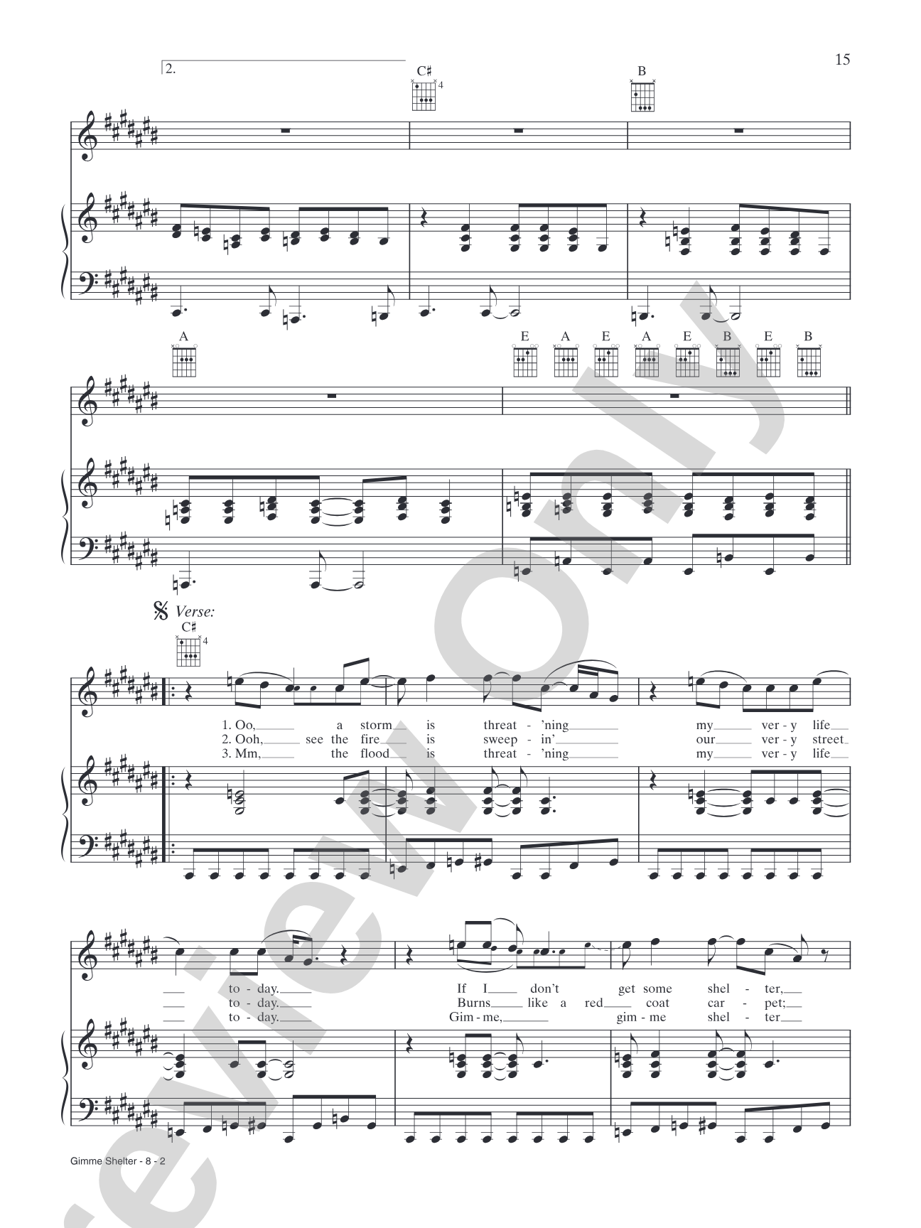 Gimme Shelter: Piano/Vocal/Chords