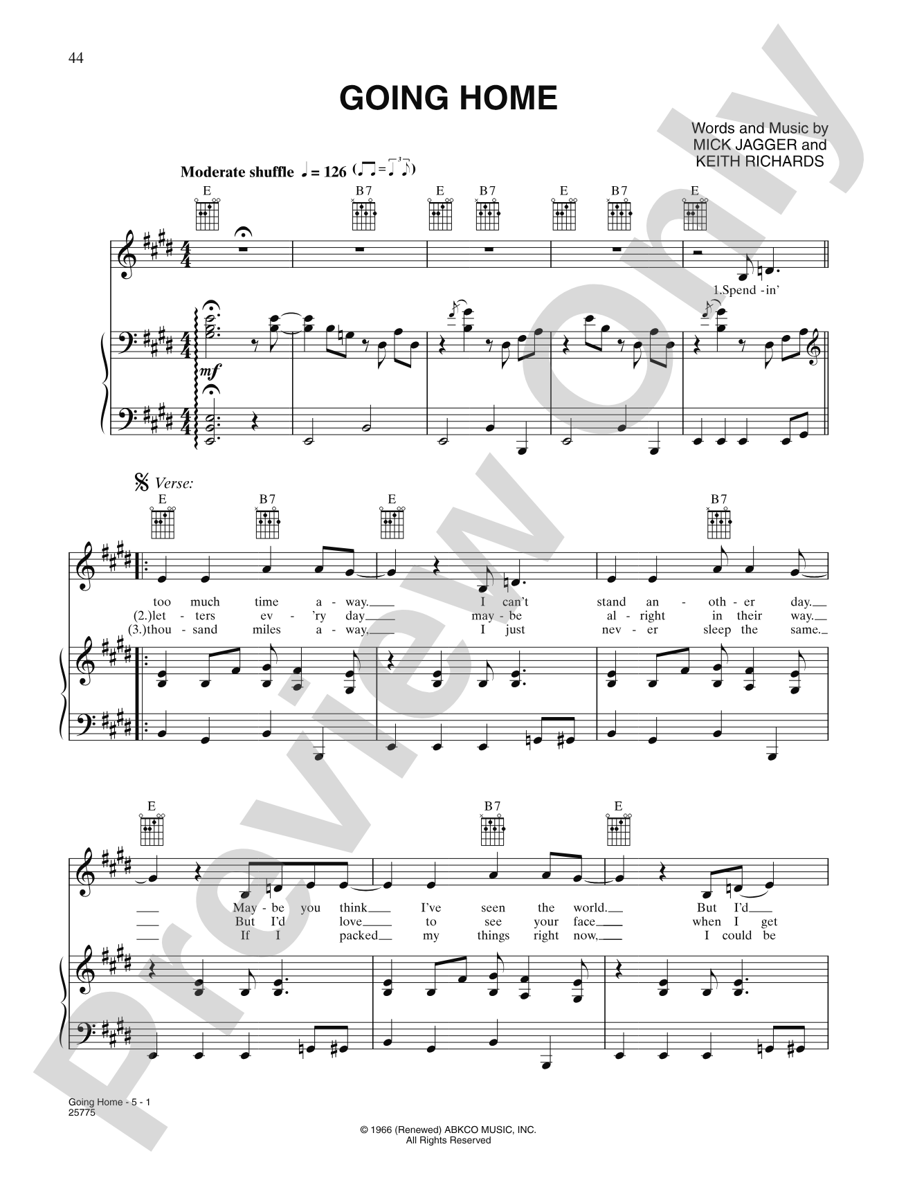 Goin' Home: Piano/Vocal/Chords
