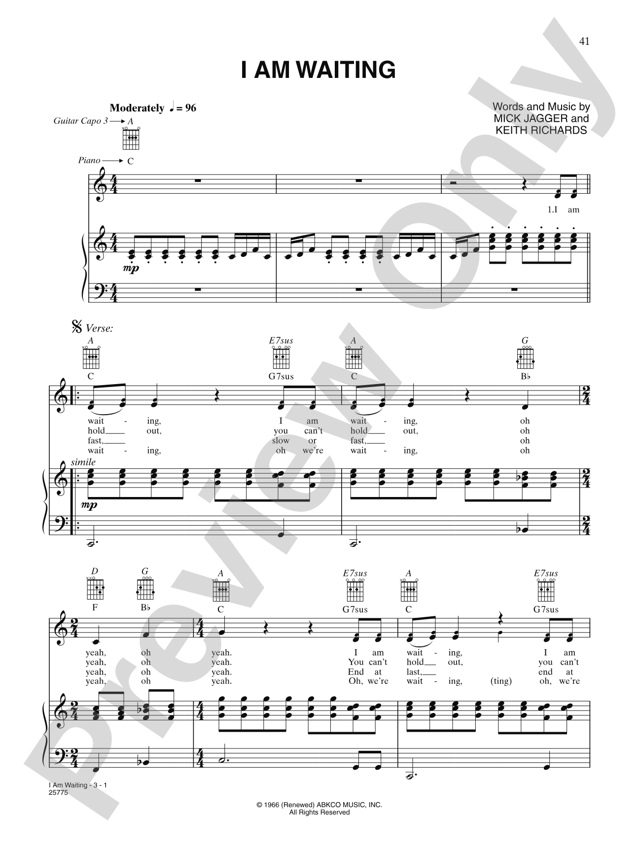 I Am Waiting: Piano/Vocal/Chords