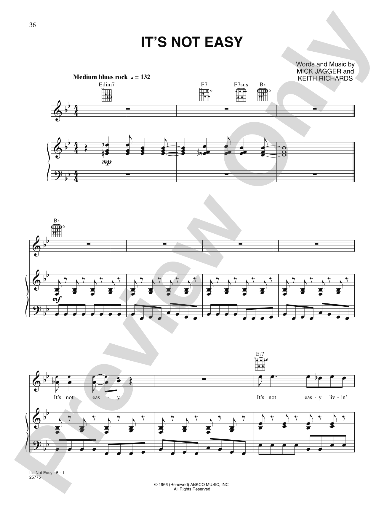 It's Not Easy: Piano/Vocal/Chords