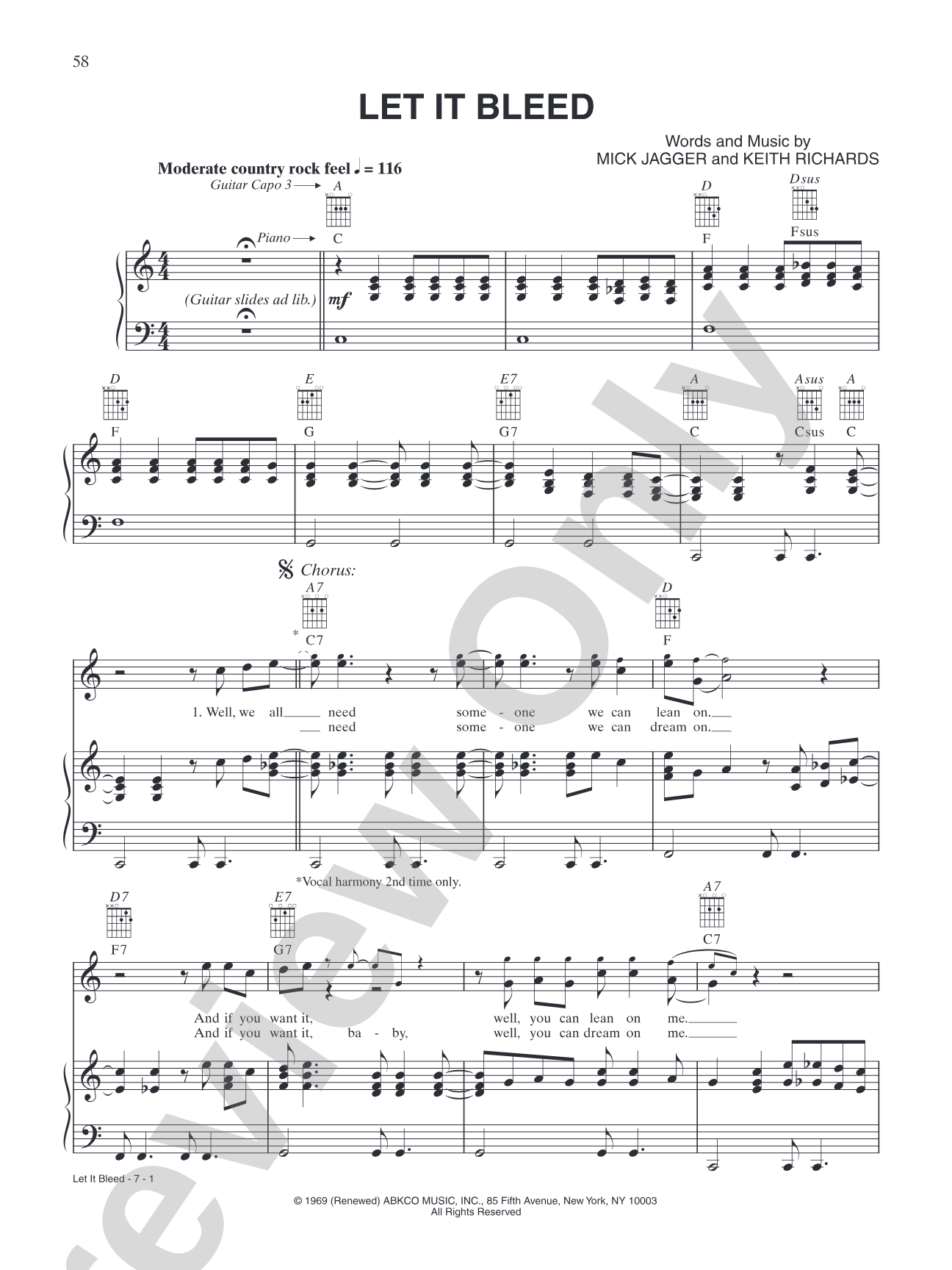 Let It Bleed: Piano/Vocal/Chords
