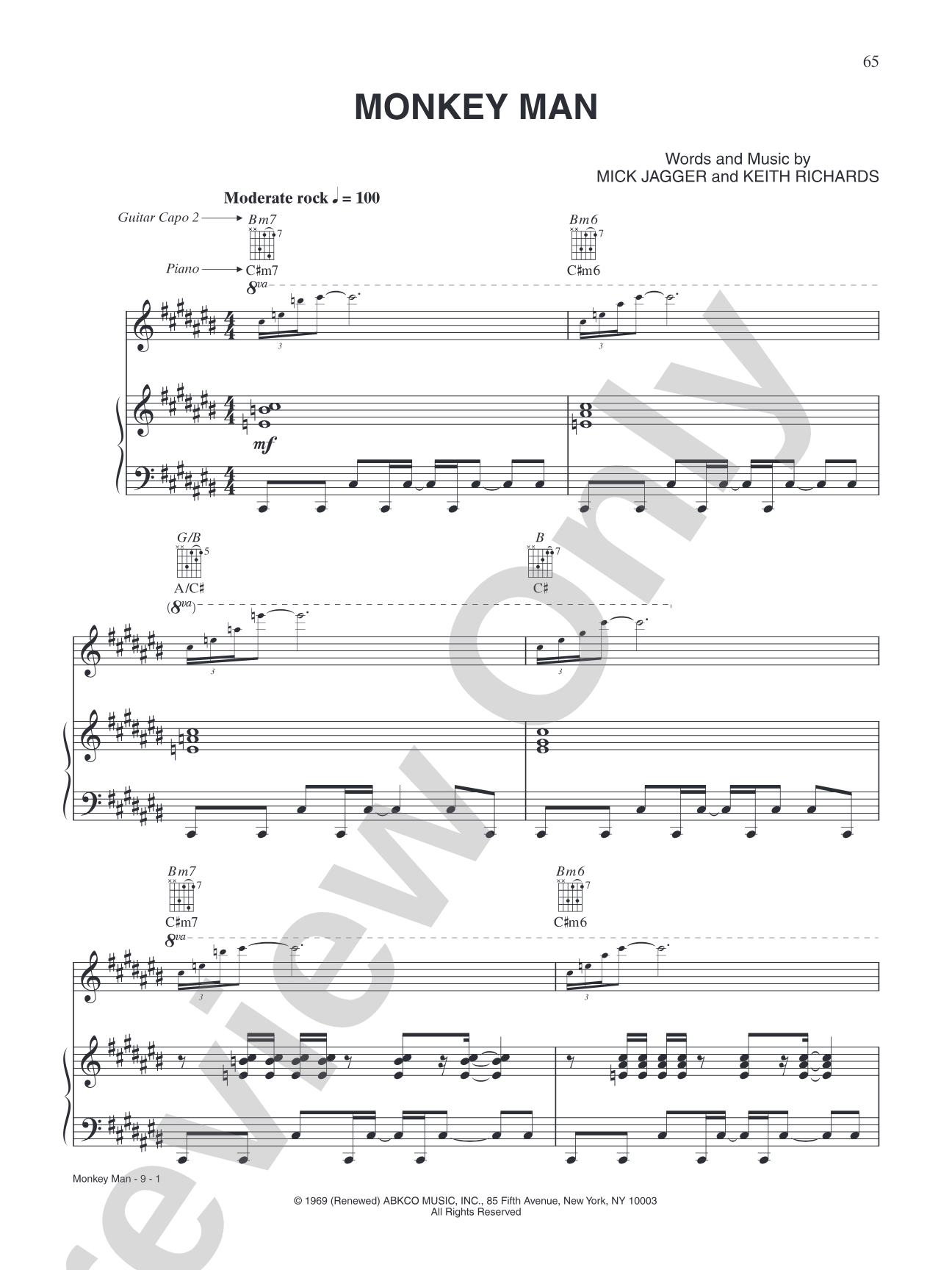 Monkey Man: Piano/Vocal/Chords